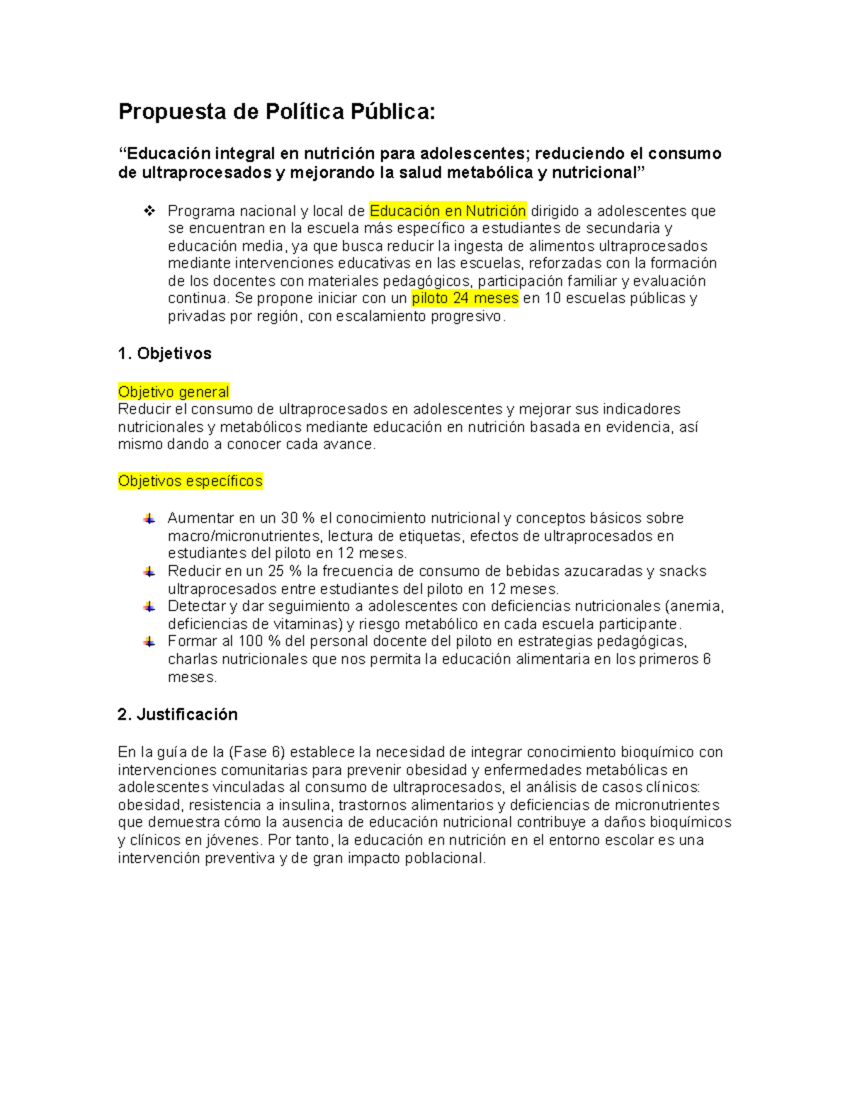 Propuesta de Política Pública en Nutrición para Reducir Ultraprocesados ...