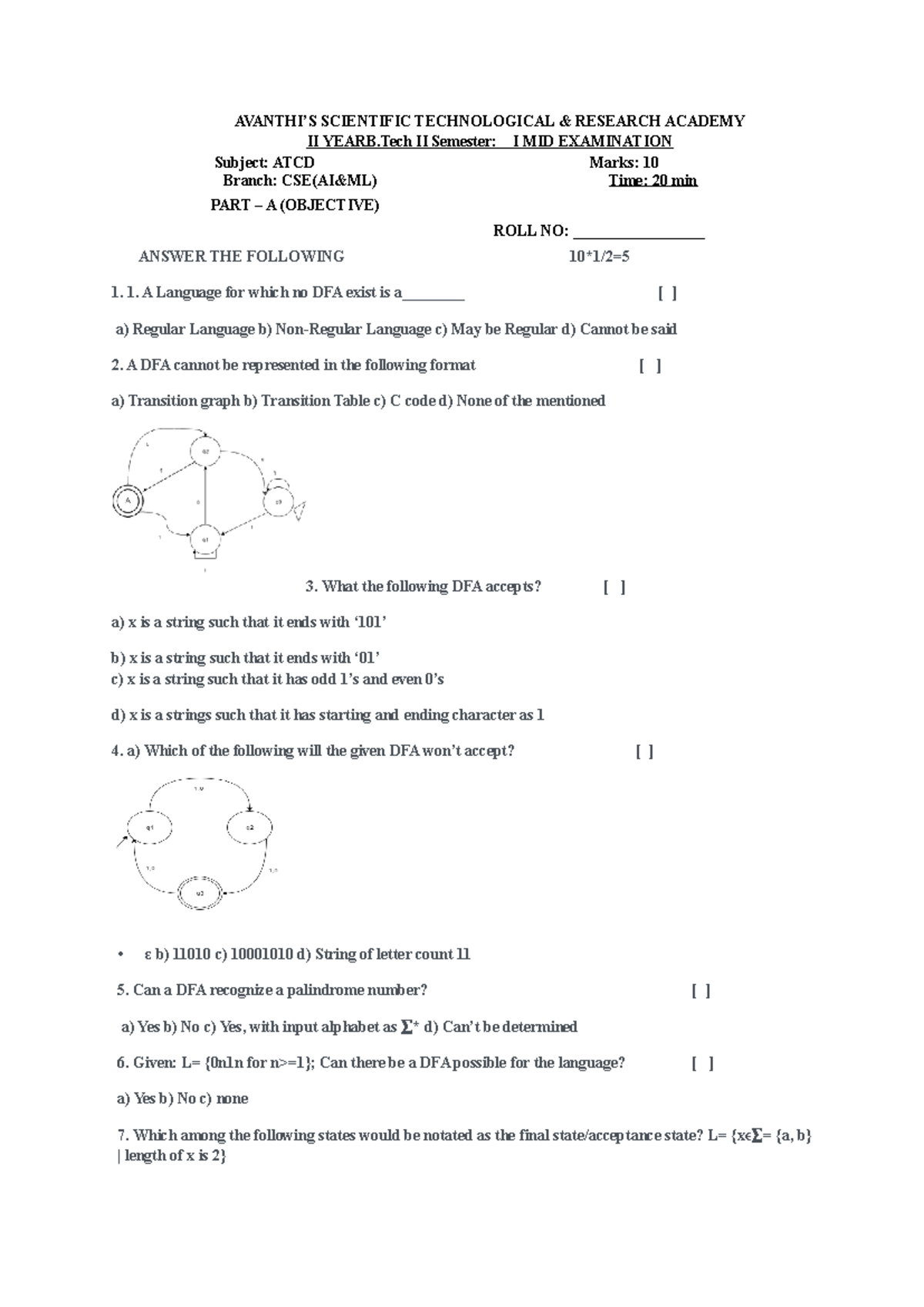ATCD BIT CSM MID1 2026 - II Year B.Tech II Sem Exam Notes - Studocu