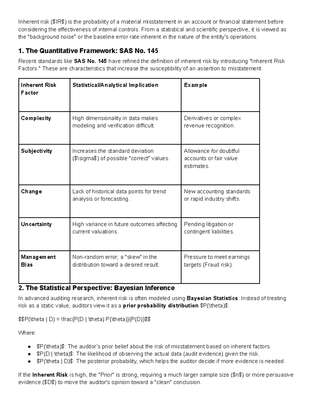 Inherent Risk in Auditing: Understanding SAS No. 145 and Bayesian ...
