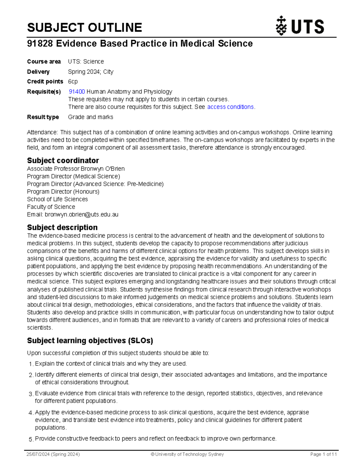 SUBJECT OUTLINE: 91828 Evidence-Based Practice in Medical Science ...