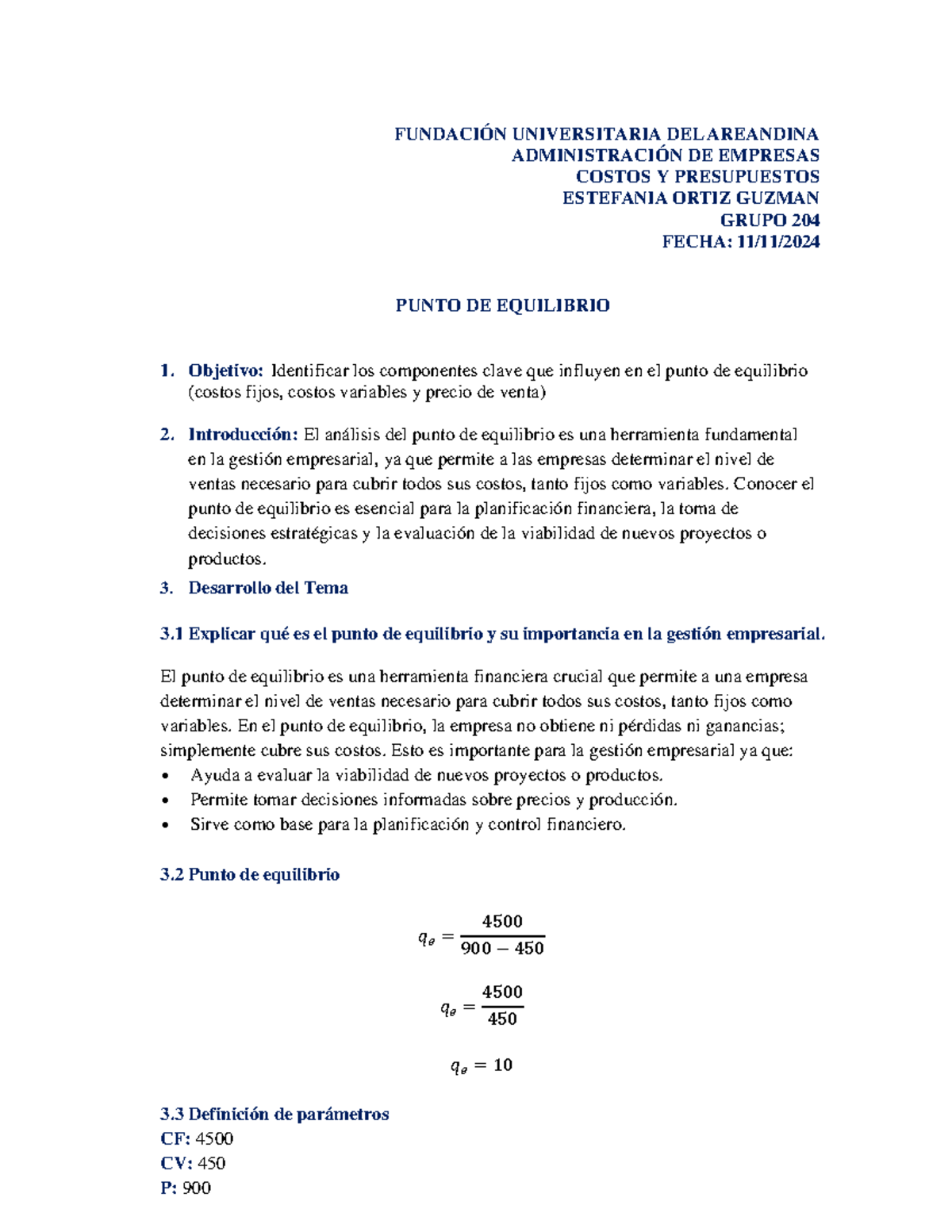 Actividad Eje 3 - Análisis del Punto de Equilibrio en Costos y ...