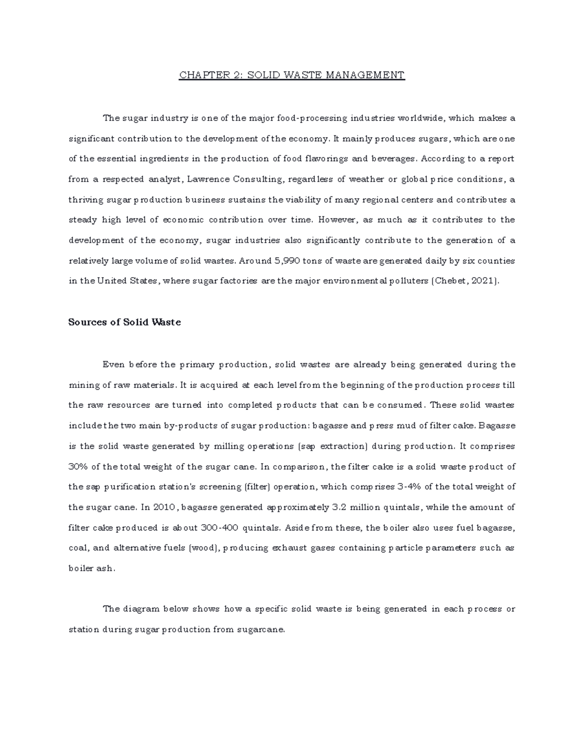 Solid Waste Management - CHAPTER 2: SOLID WASTE MANAGEMENT The sugar ...