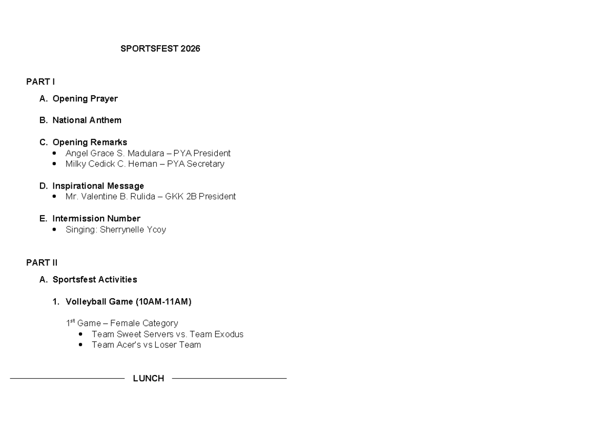 Sportsfest 2026: Event Program and Activities Overview - Studocu