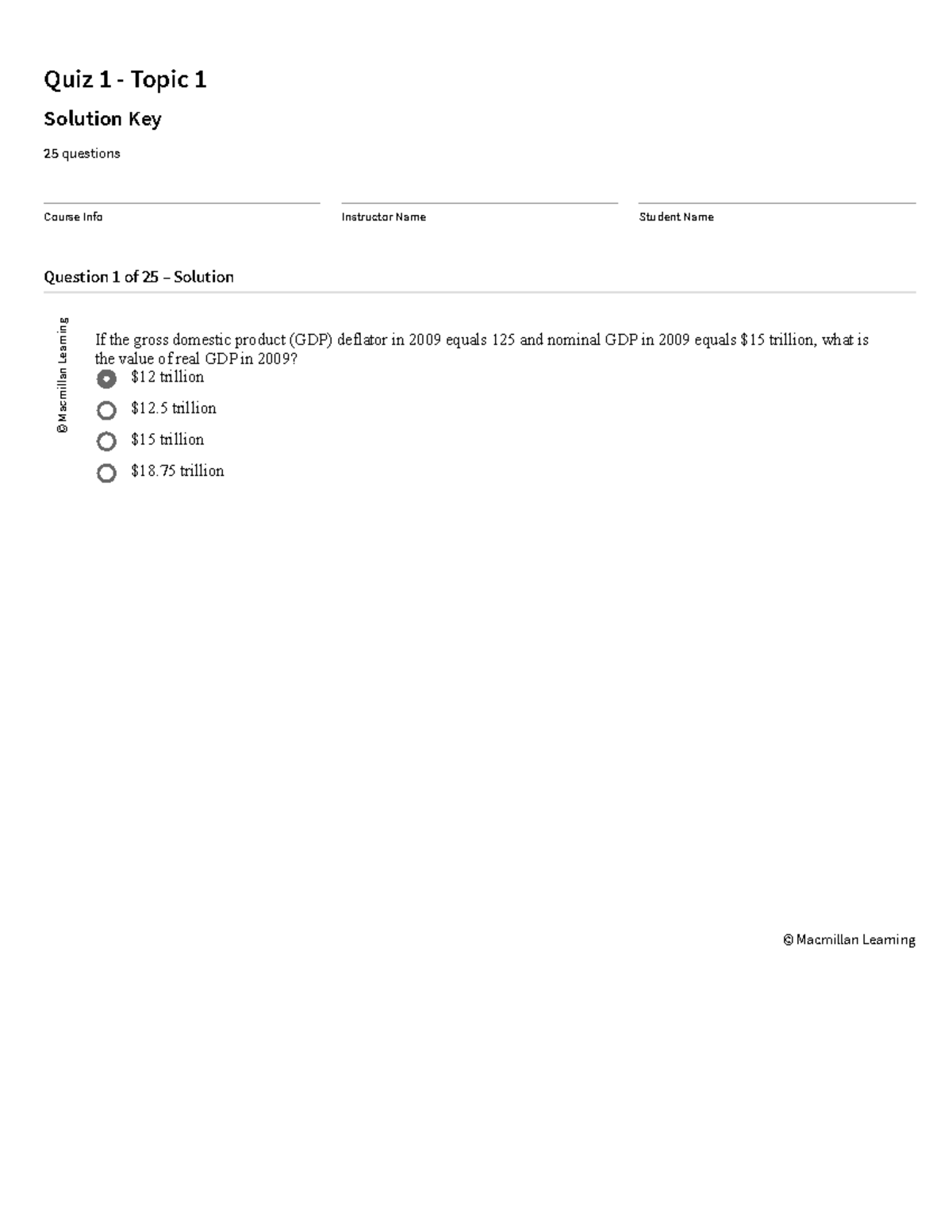 Quiz 1 - Topic 1 Solution Key for Macroeconomics Course - Studocu