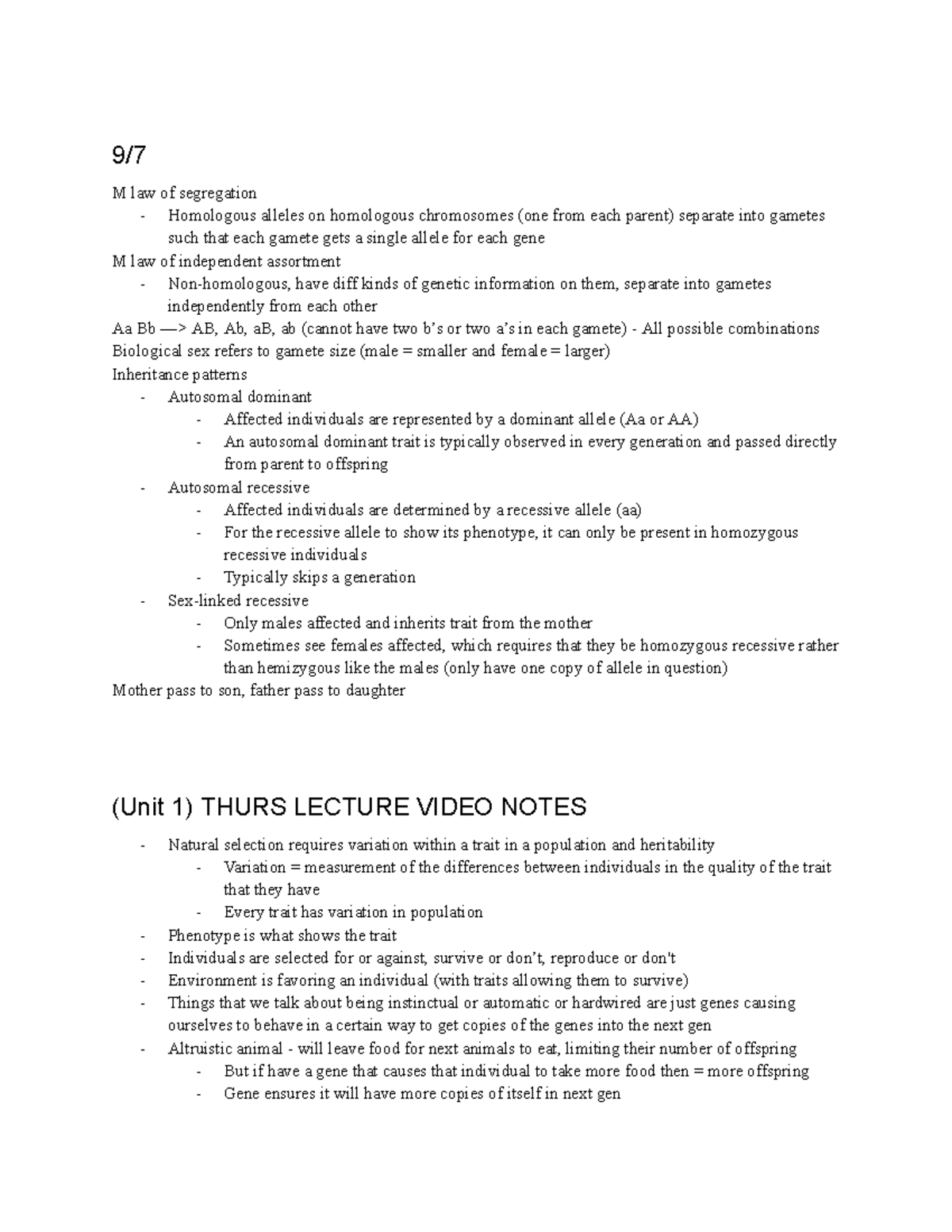 BIO 101 Exam 1 & 2 Study Guide: Genetics, Evolution, and Plant ...