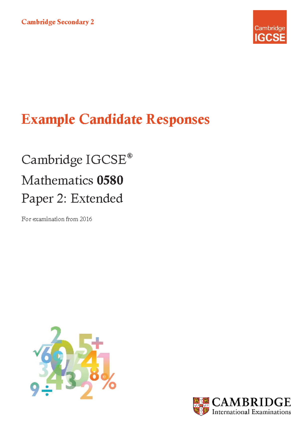 Cambridge Mathematics 0580 Example Candidate Responses Paper 2 ...