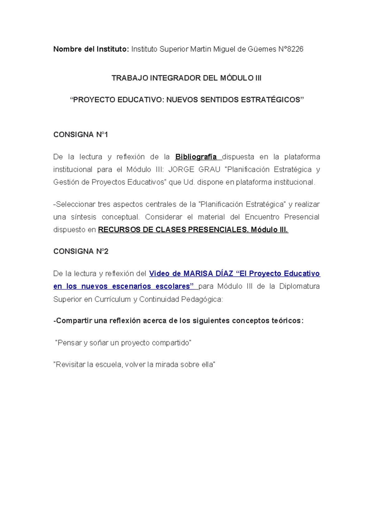 Modulo III - Trabajo Práctico Integrador 4: Proyecto Educativo - Studocu