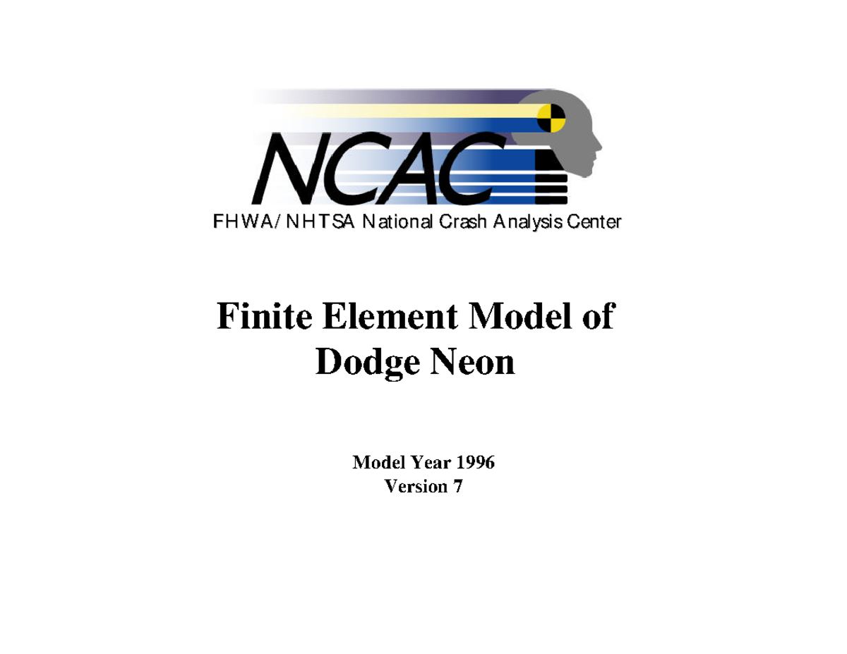Finite Element Model of 1996 Dodge Neon for Crash Analysis - Studocu