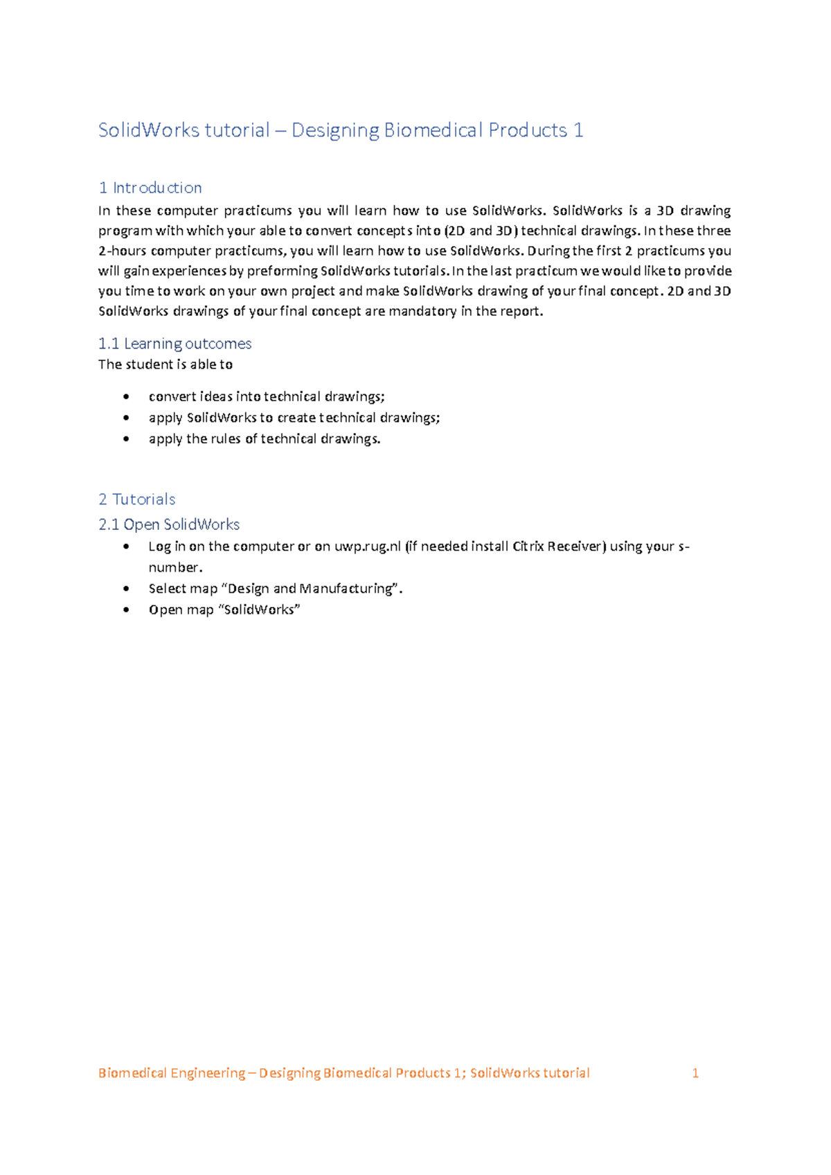 SolidWorks Tutorial for Biomedical Engineering 1 - UWP Version ...