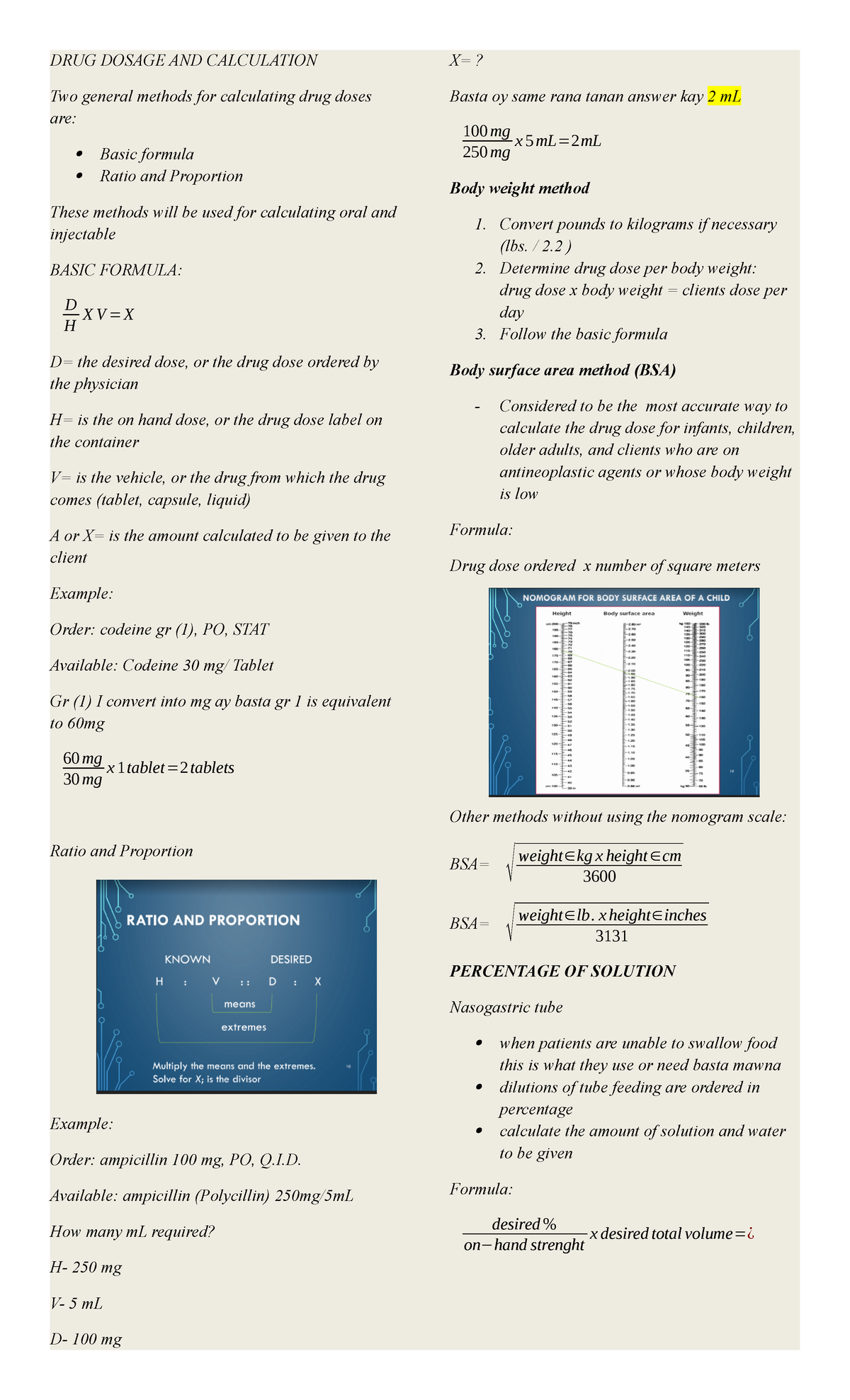 DRUG Dosage AND Calculation of drugs - DRUG DOSAGE AND CALCULATION Two ...