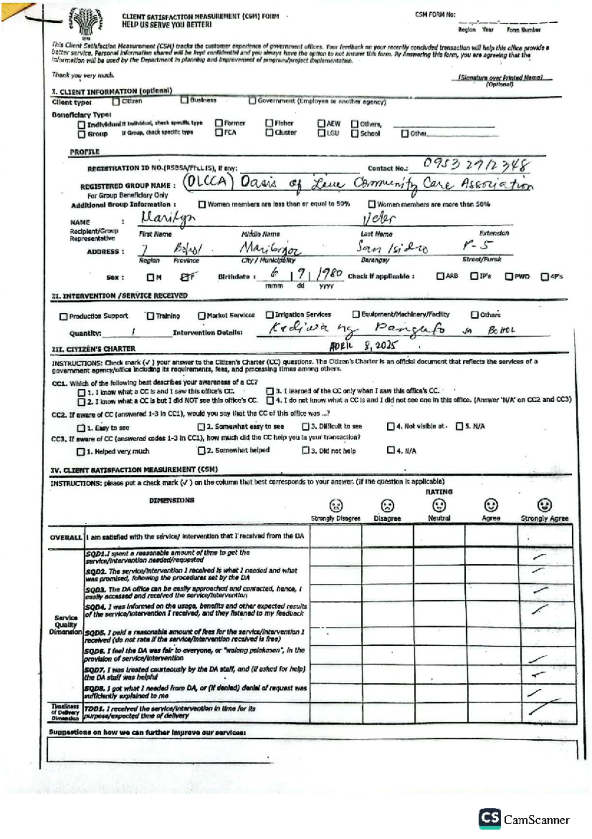 Client Satisfaction Measurement (CSM) Form - KNP sa Bohol - Studocu