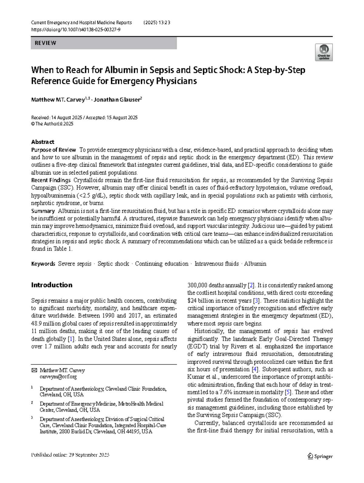S40138 025 00327 9 - Albumin Use in Sepsis & Septic Shock: ED ...