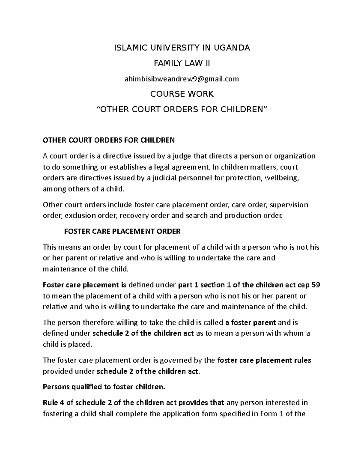 FAMILY LAW II (FPL 2023): Other Court Orders for Children's Welfare ...