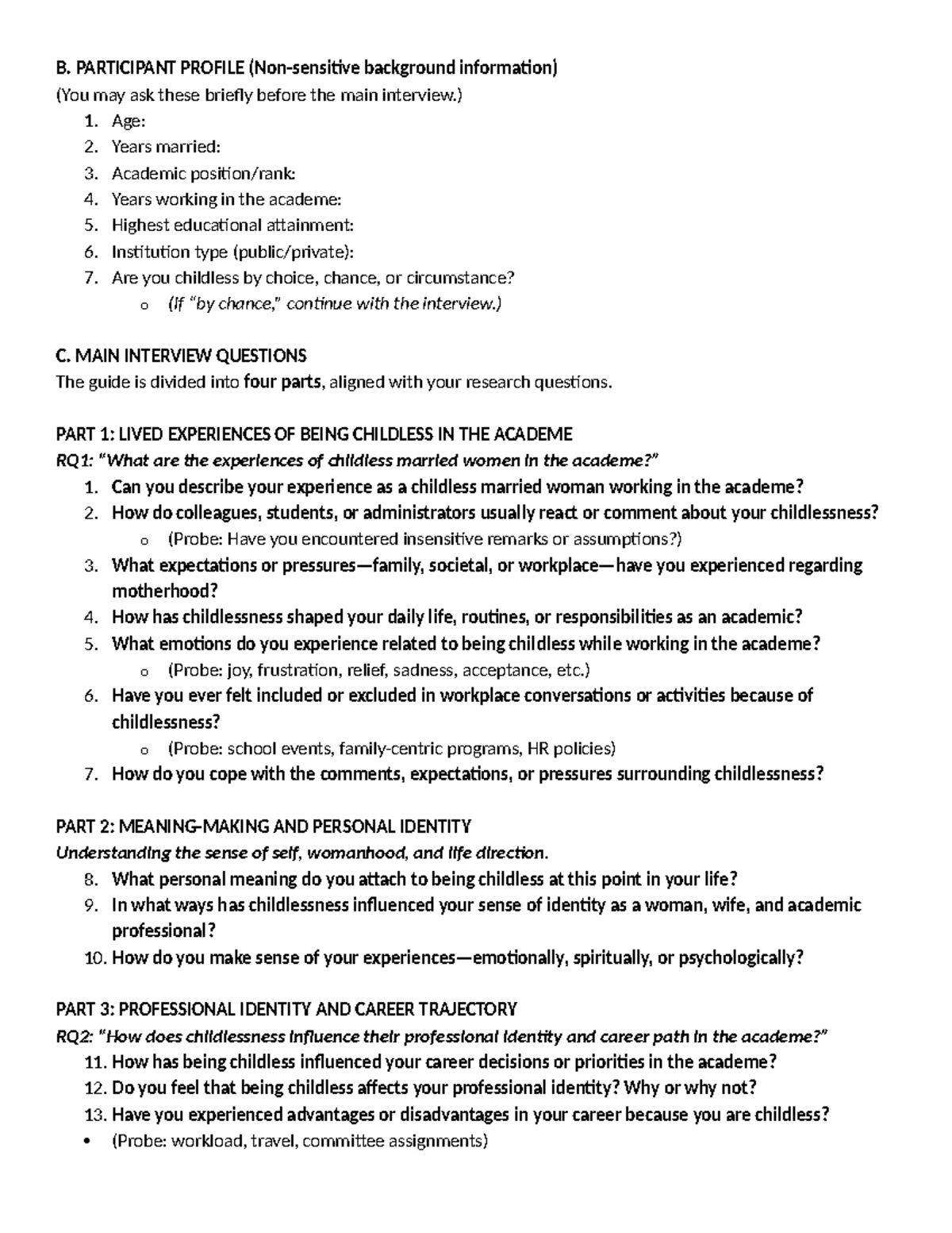 Questionnaire: Exploring Childlessness in the Academe - Studocu