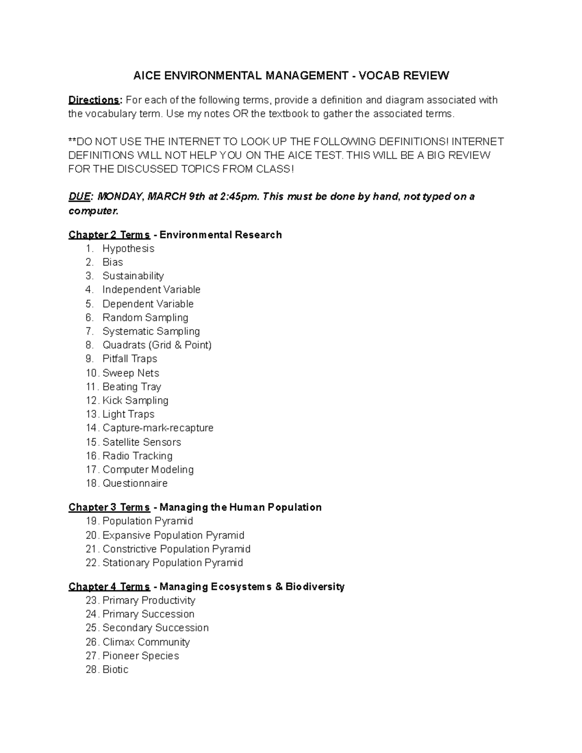 AICE ENVIRONMENTAL MANAGEMENT VOCABULARY REVIEW GUIDE - Studocu