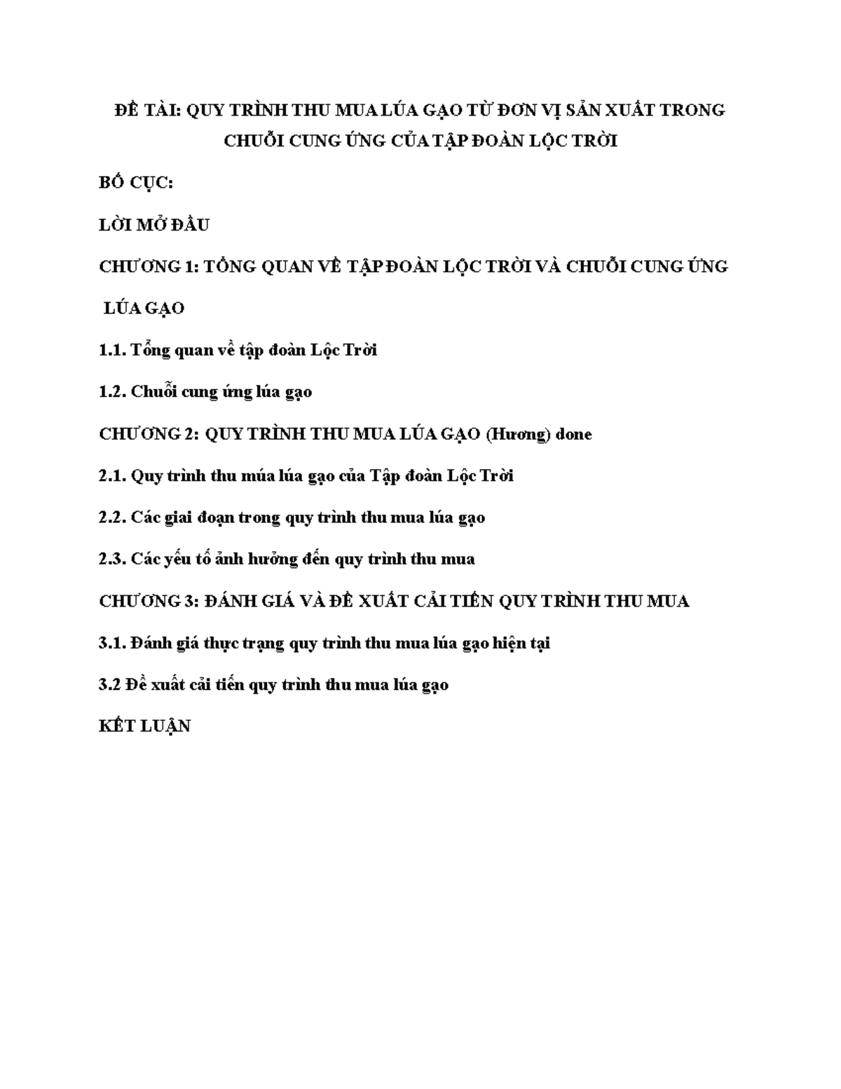 ĐỀ CƯƠNG TIỂU LUẬN: QUY TRÌNH THU MUA LÚA GẠO TẬP ĐOÀN LỘC TRỜI - Document Preview