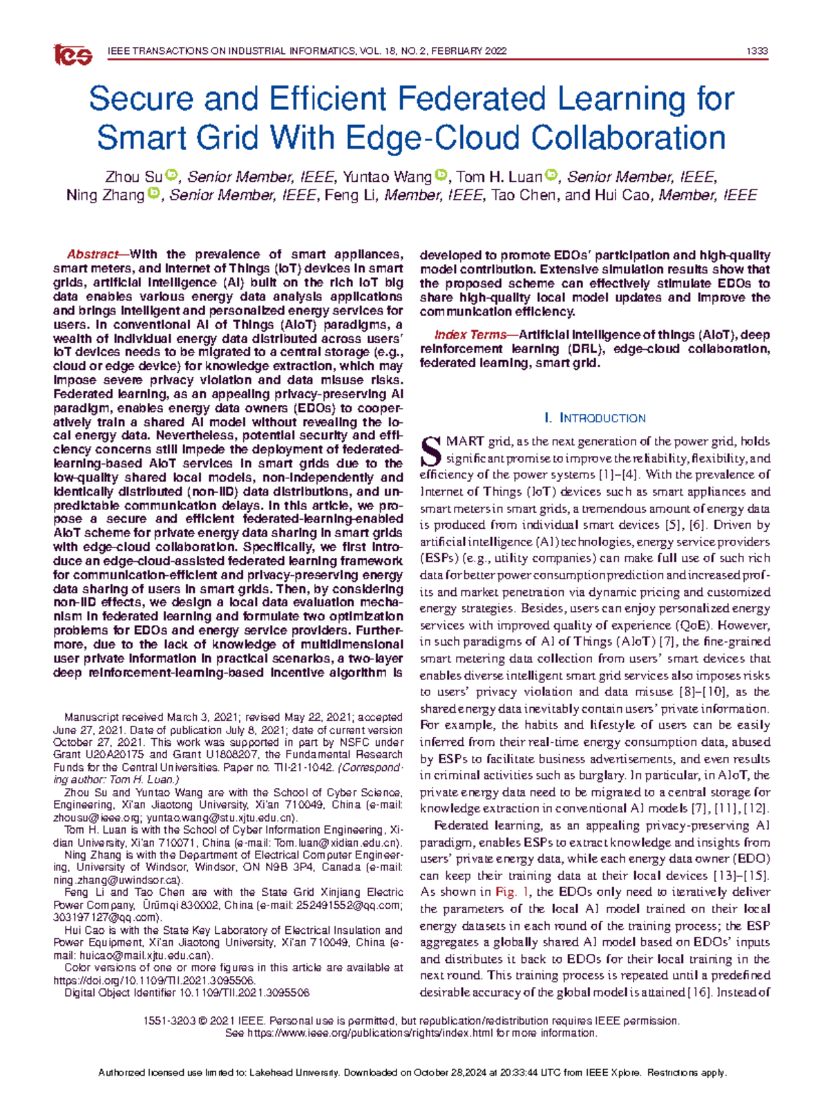 Secure and Efficient Federated Learning for Smart Grid With Edge-Cloud ...