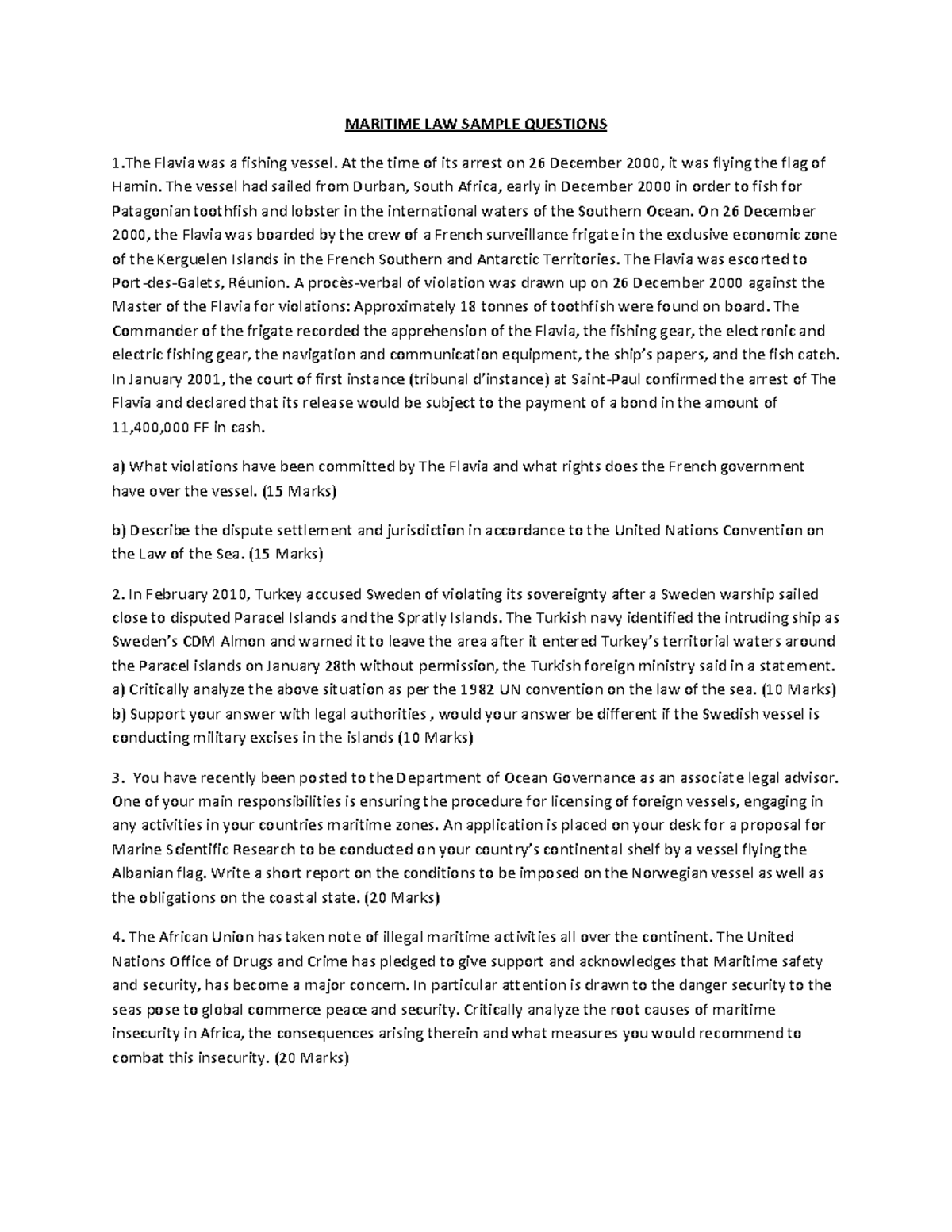 Maritime Law Sample Questions for Exam Preparation - Studocu