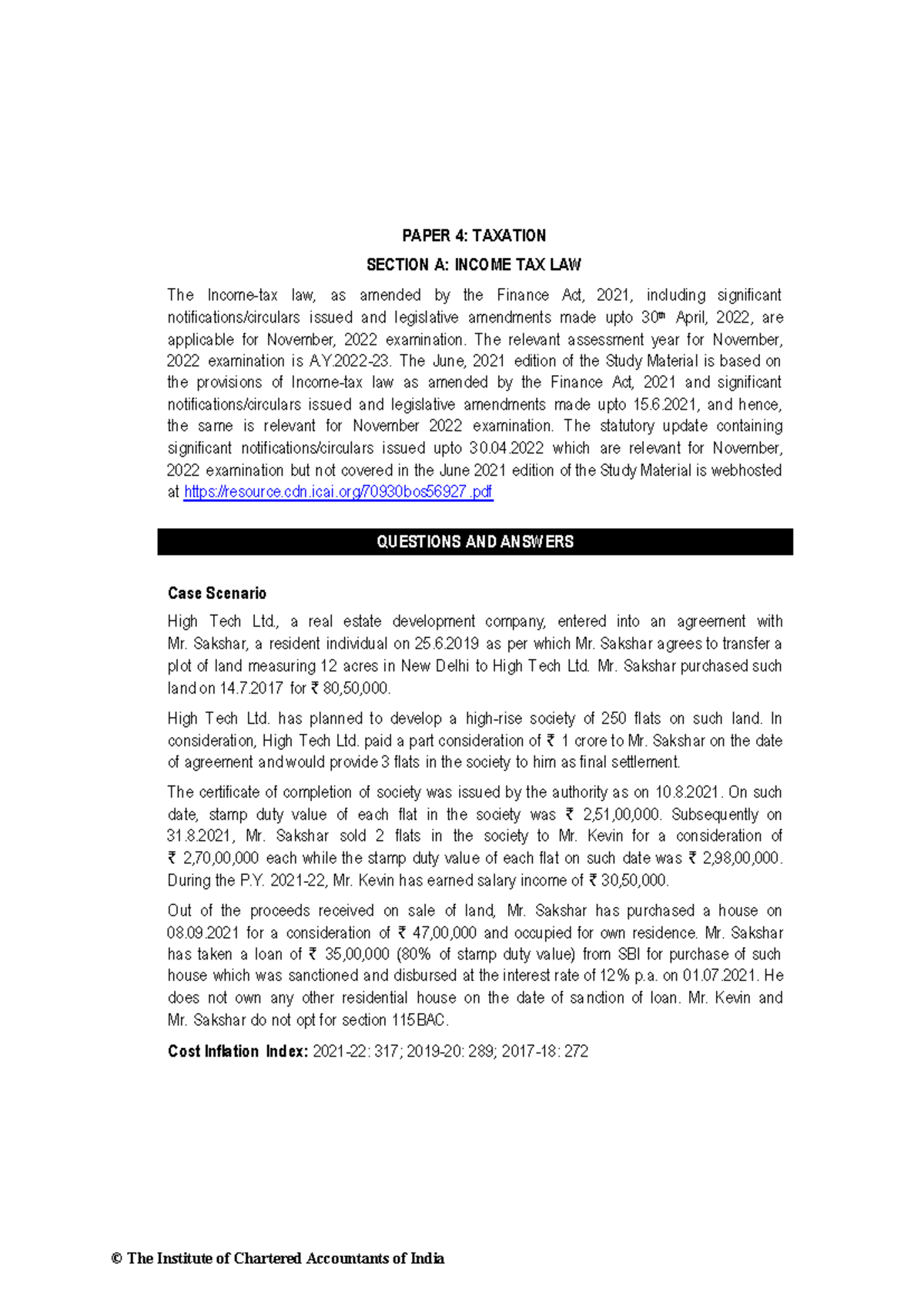 Tax RTP Nov-2022 - questions - PAPER 4: TAXATION SECTION A: INCOME TAX ...
