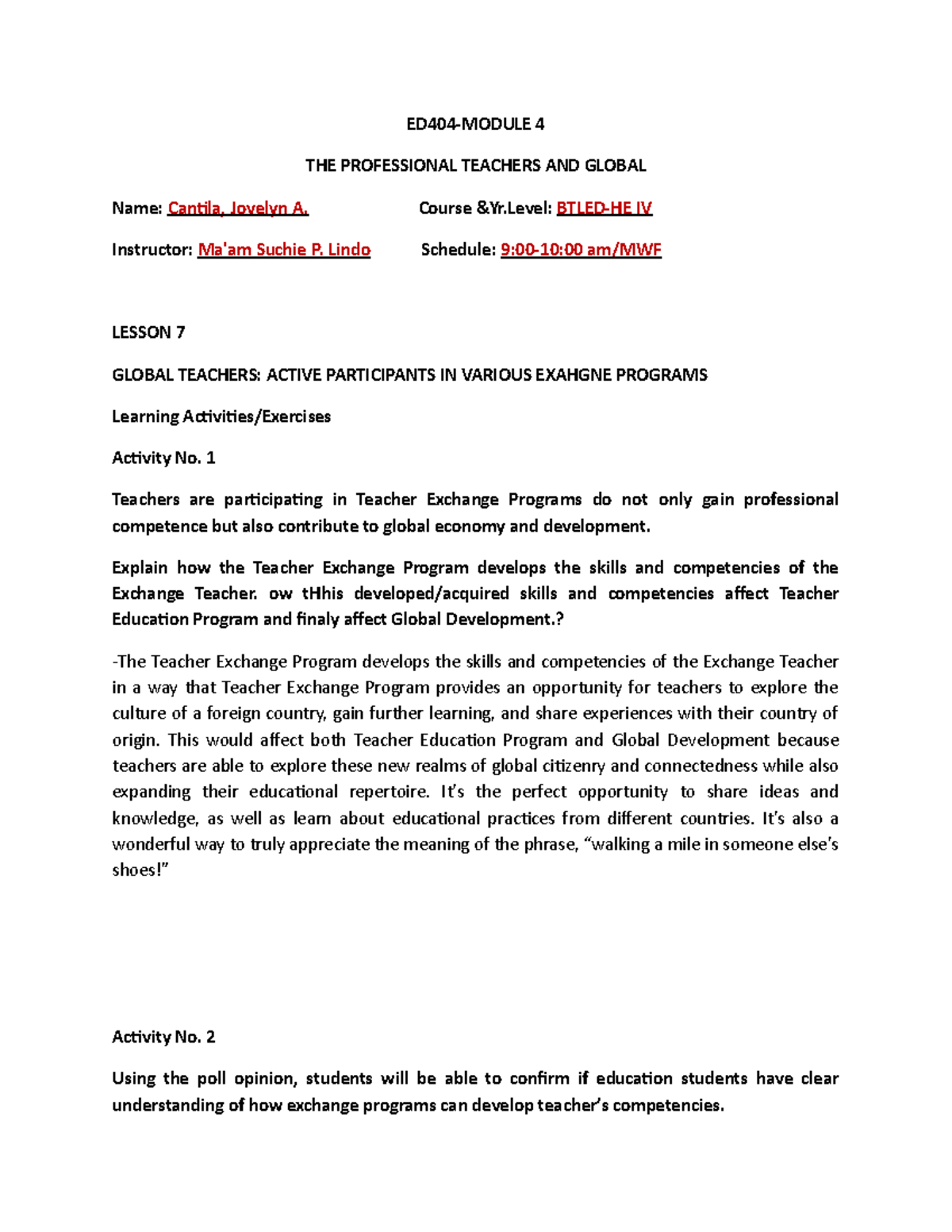 ED404 Module 4: Global Teachers and the Impact of Exchange Programs ...
