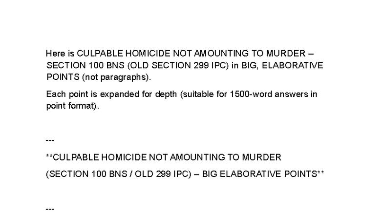 Culpable Homicide Not Amounting to Murder: Detailed Analysis of Section ...