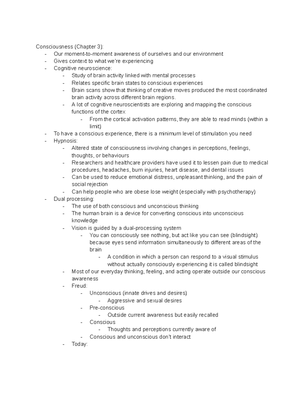 Cognitive Neuroscience and Consciousness: Chapter 3 Lecture Notes (Sept ...