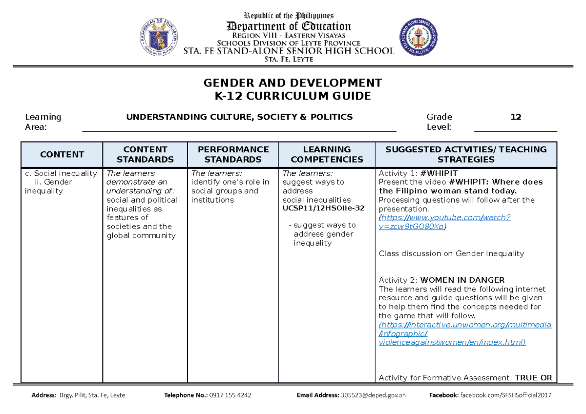 Gender AND Development CG - GENDER AND DEVELOPMENT K-12 CURRICULUM ...