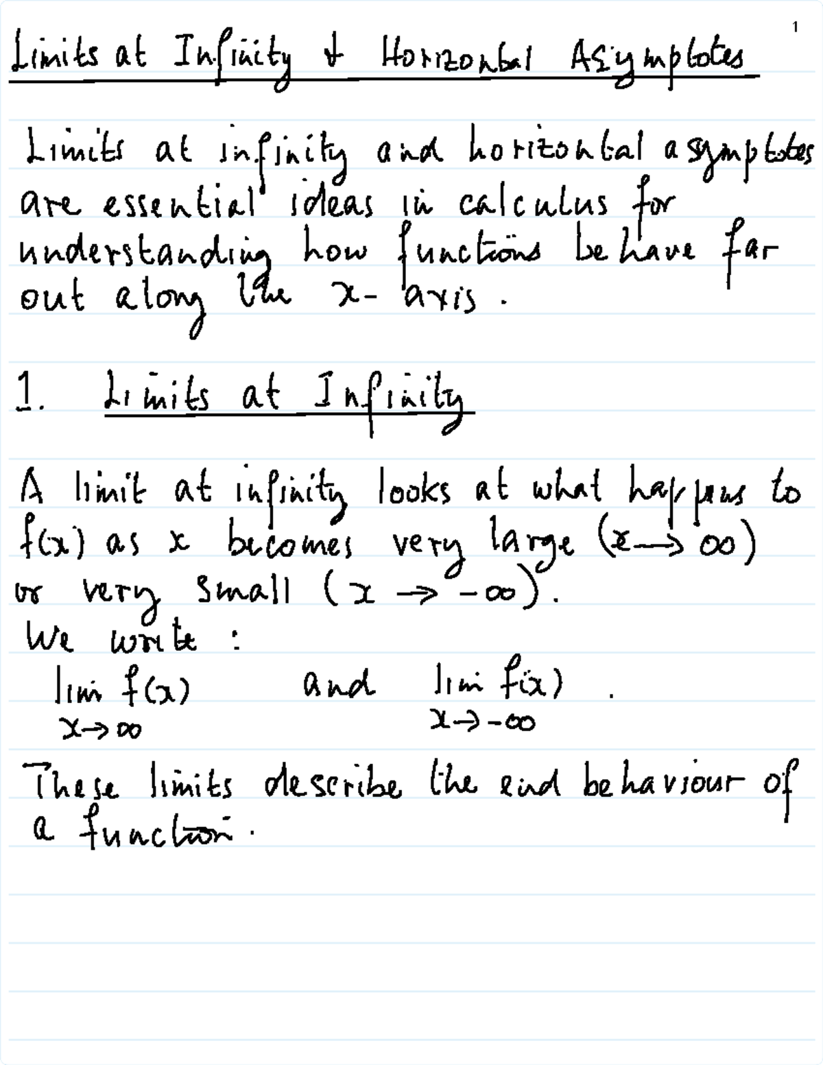 WEEK 11 LECT: Understanding Limits at Infinity & Horizontal Asymptotes ...