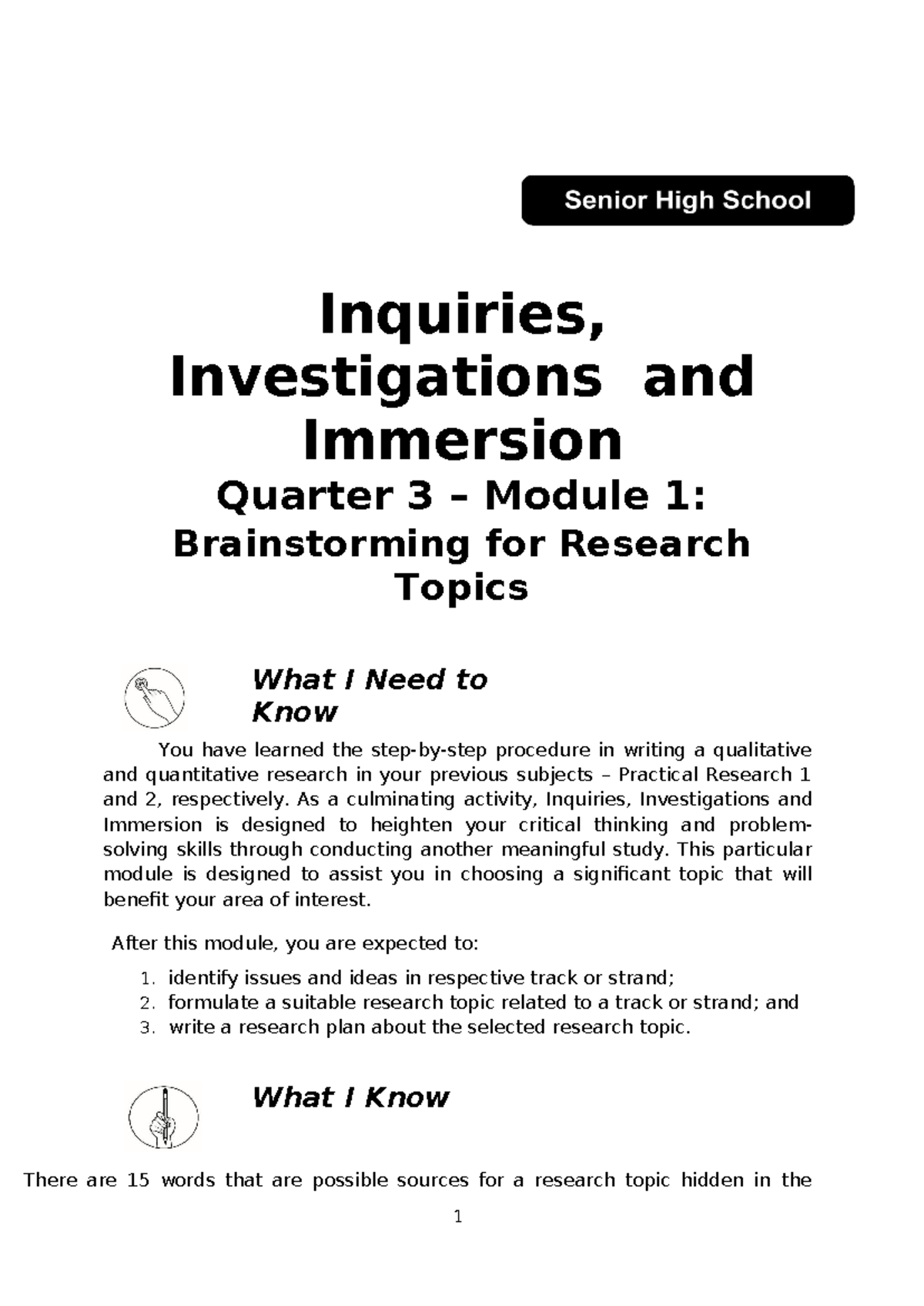 III Module 1 Copy - .... - Inquiries, Investigations and Immersion ...