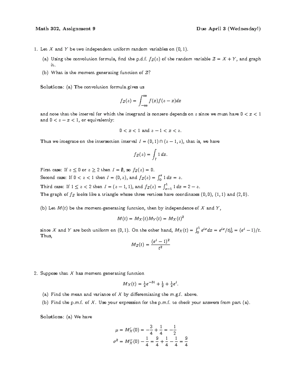 Math 302 HW7 Assignment 7 Solutions - Independent Variables Analysis ...