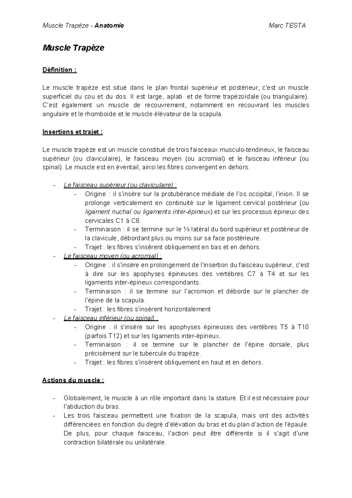 Muscle Trapeze L1 - Muscle Trapèze - Anatomie Marc TESTA Muscle Trapèze ...