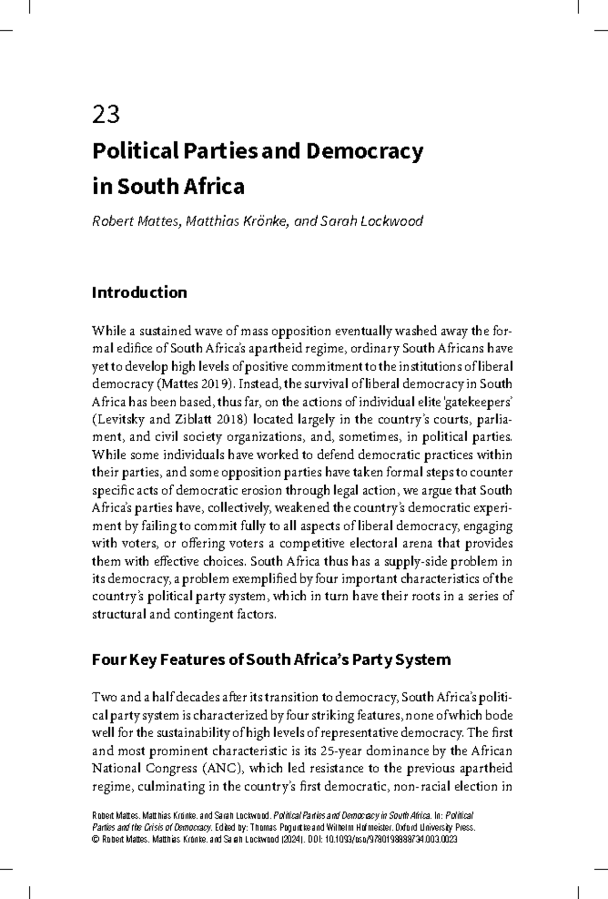 Political Parties and Democracy in South Africa: Insights and ...