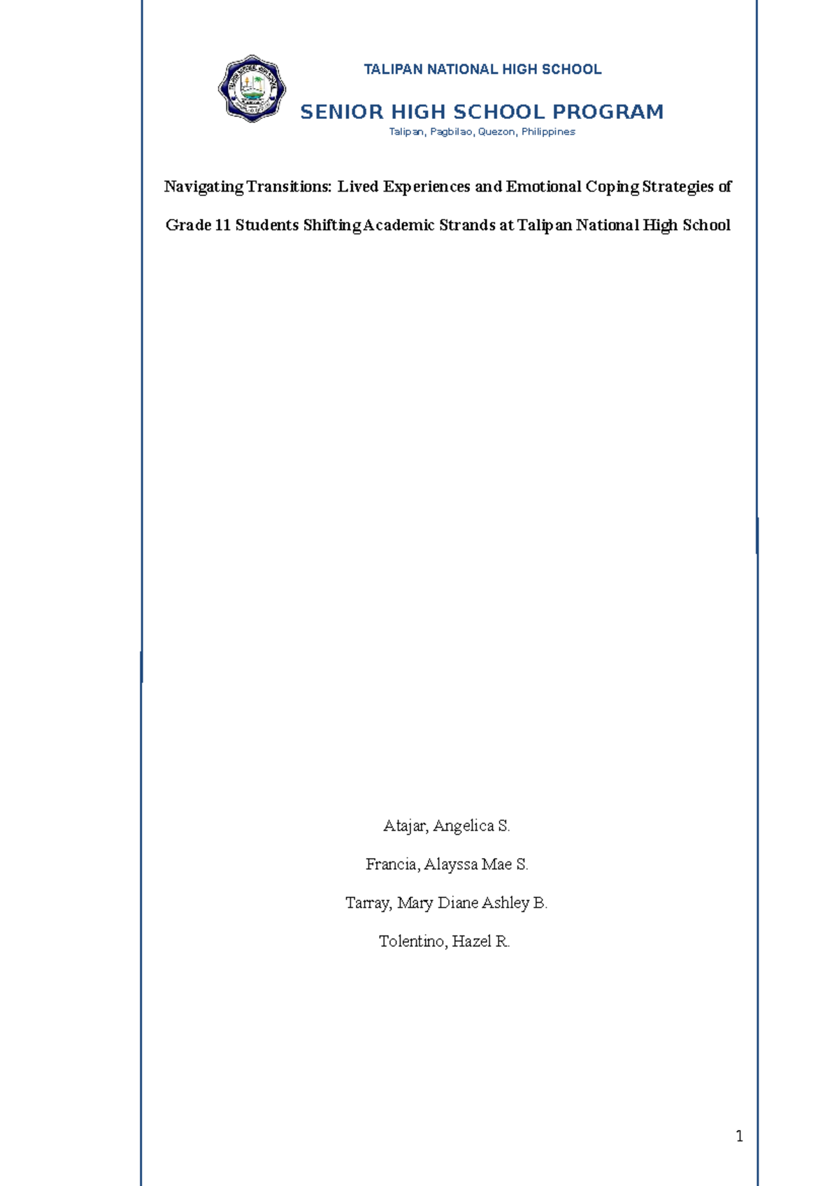 Navigating Academic Transitions: Coping Strategies of Grade 11 Students ...