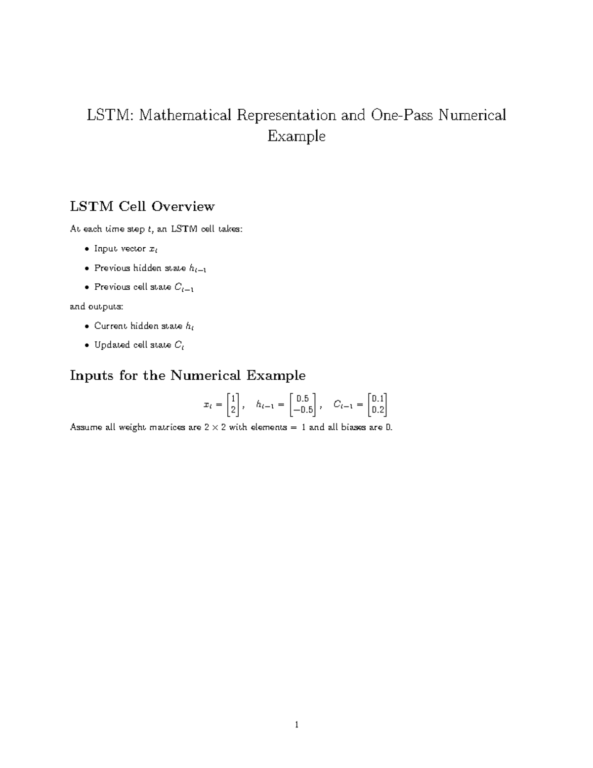 LSTM 101: Mathematical Representation & Numerical Example - Studocu