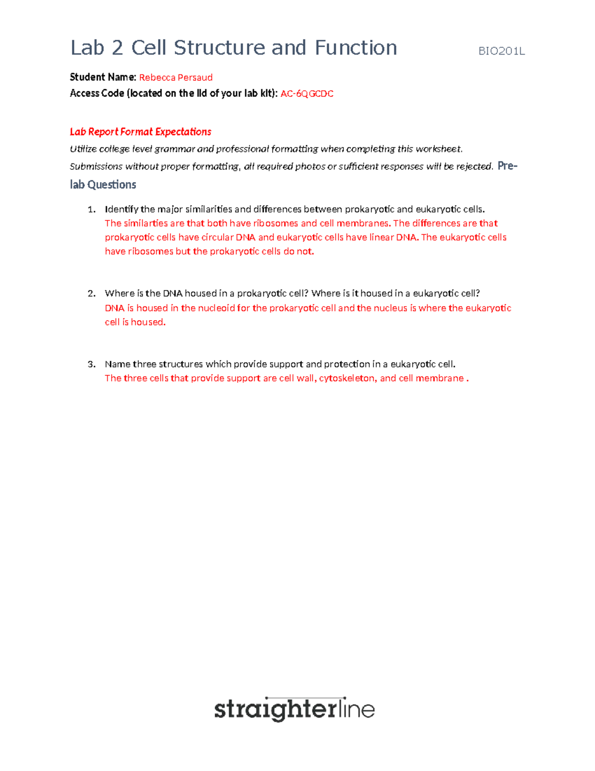 Lab 2 cell structure and function report BIO201L - Studocu