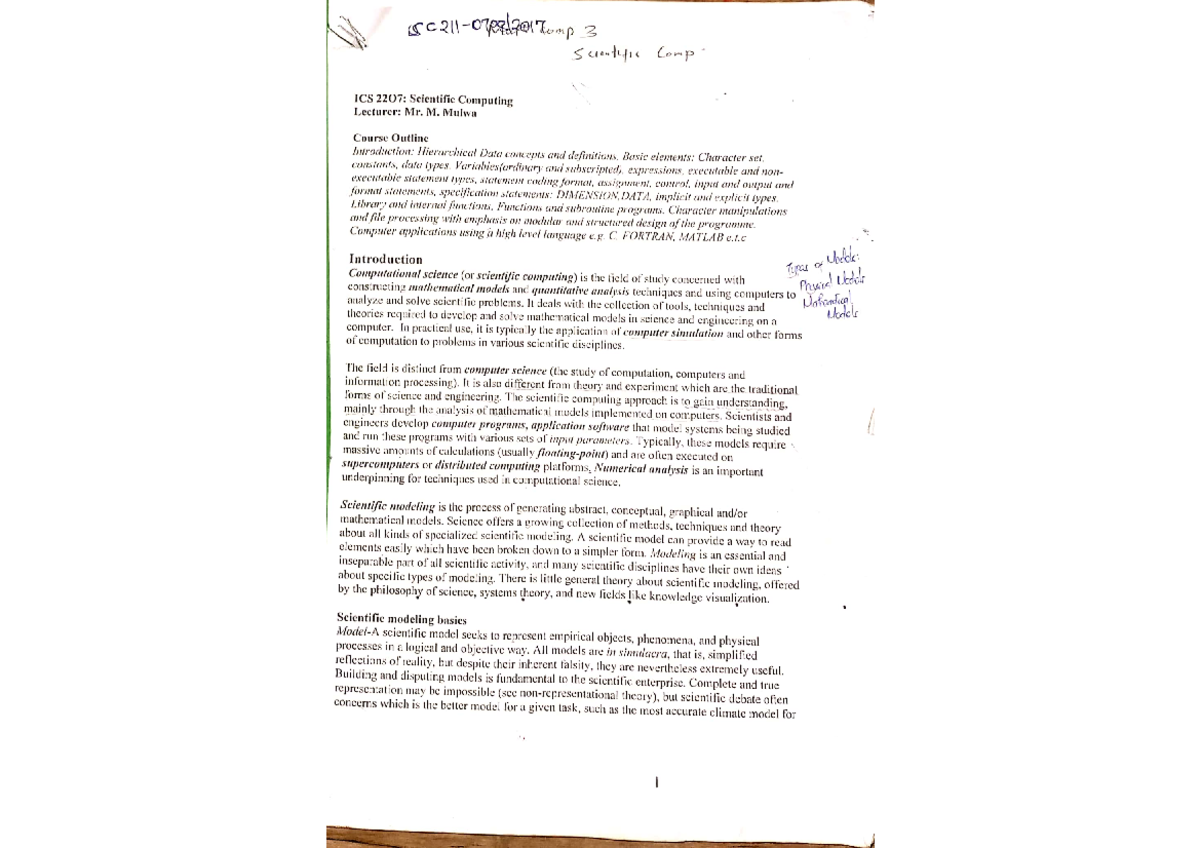 ICS 2207: Comprehensive Notes on Scientific Computing Concepts - Studocu