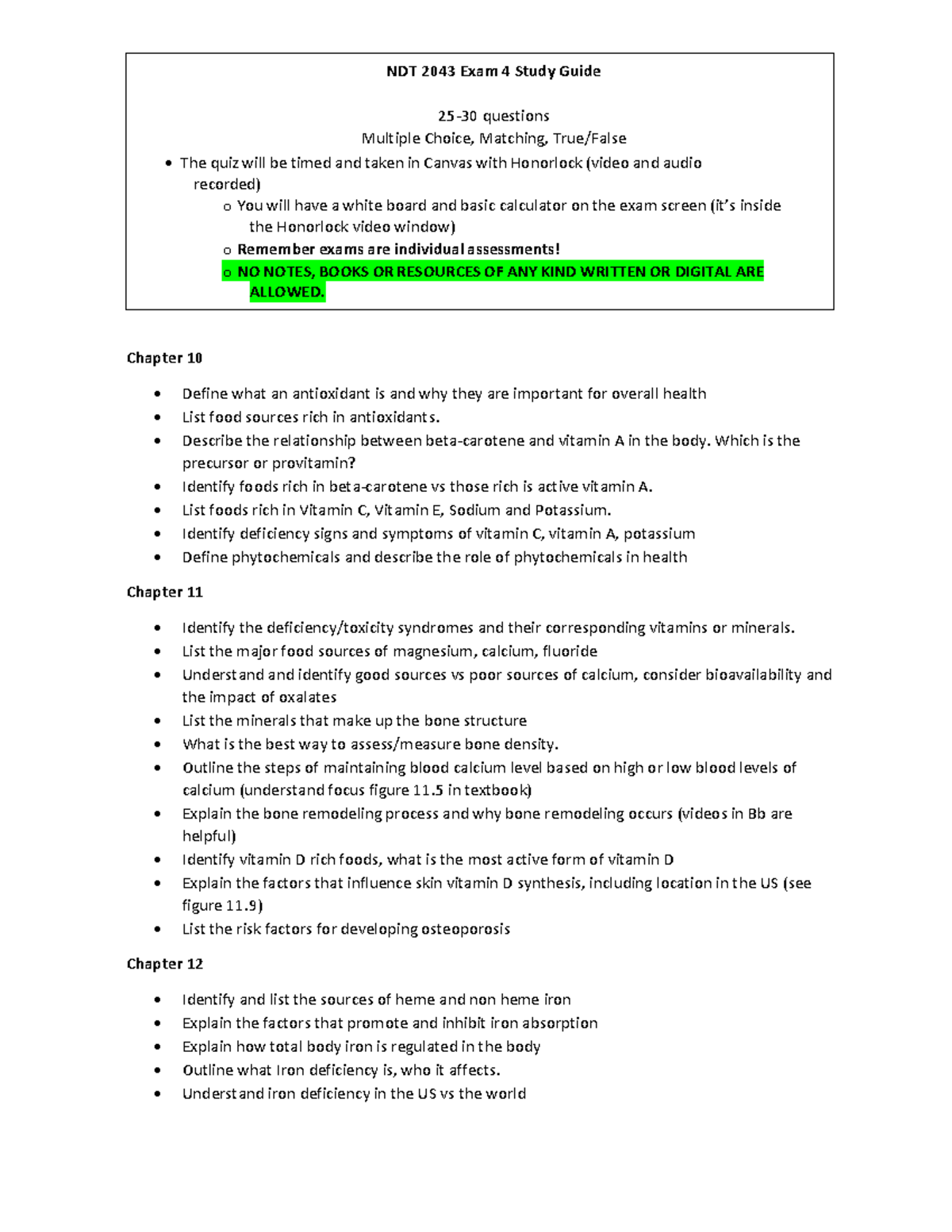 NDT 2043 Final Exam Study Guide: Antioxidants & Nutrient Deficiencies ...