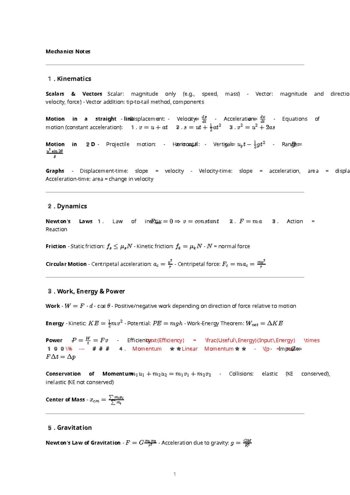 Mechanics Notes (Course Code: MECH101) - Kinematics & Dynamics - Studocu