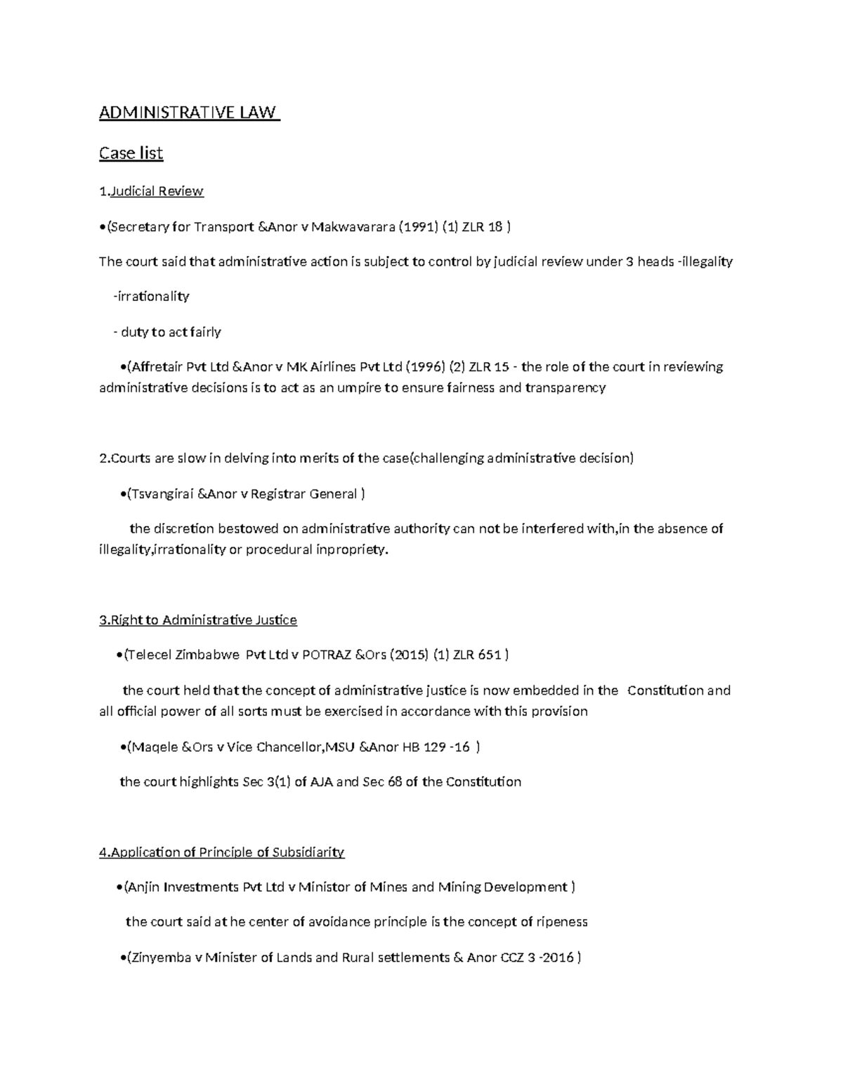 ADMINISTRATIVE LAW Case List: Key Judicial Reviews and Principles - Studocu