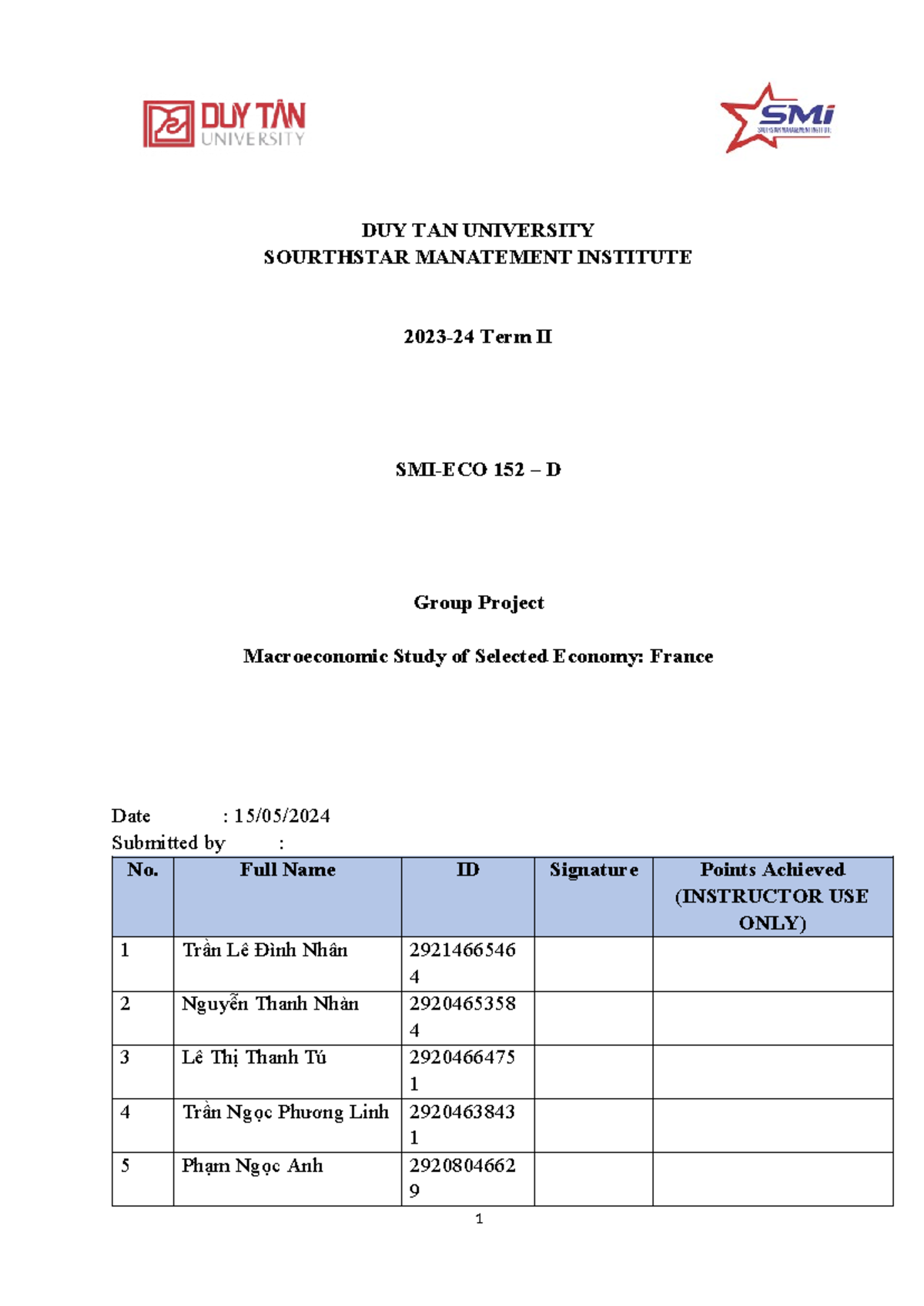 SMI-ECO 152 B - Macroeconomics - Group Project - Report Formatting 2023 ...