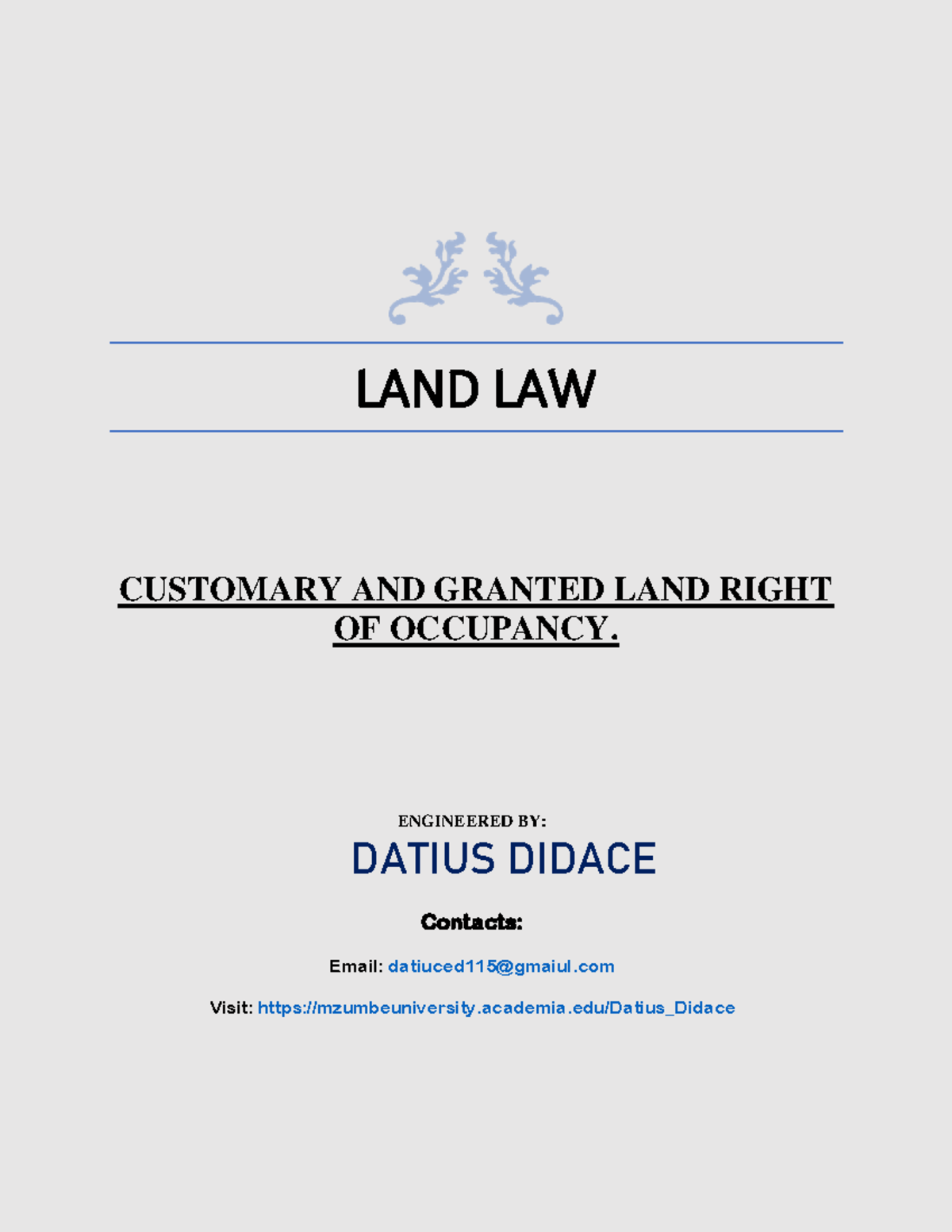 Customary and Granted Land Rights of Occupancy: A Comprehensive ...