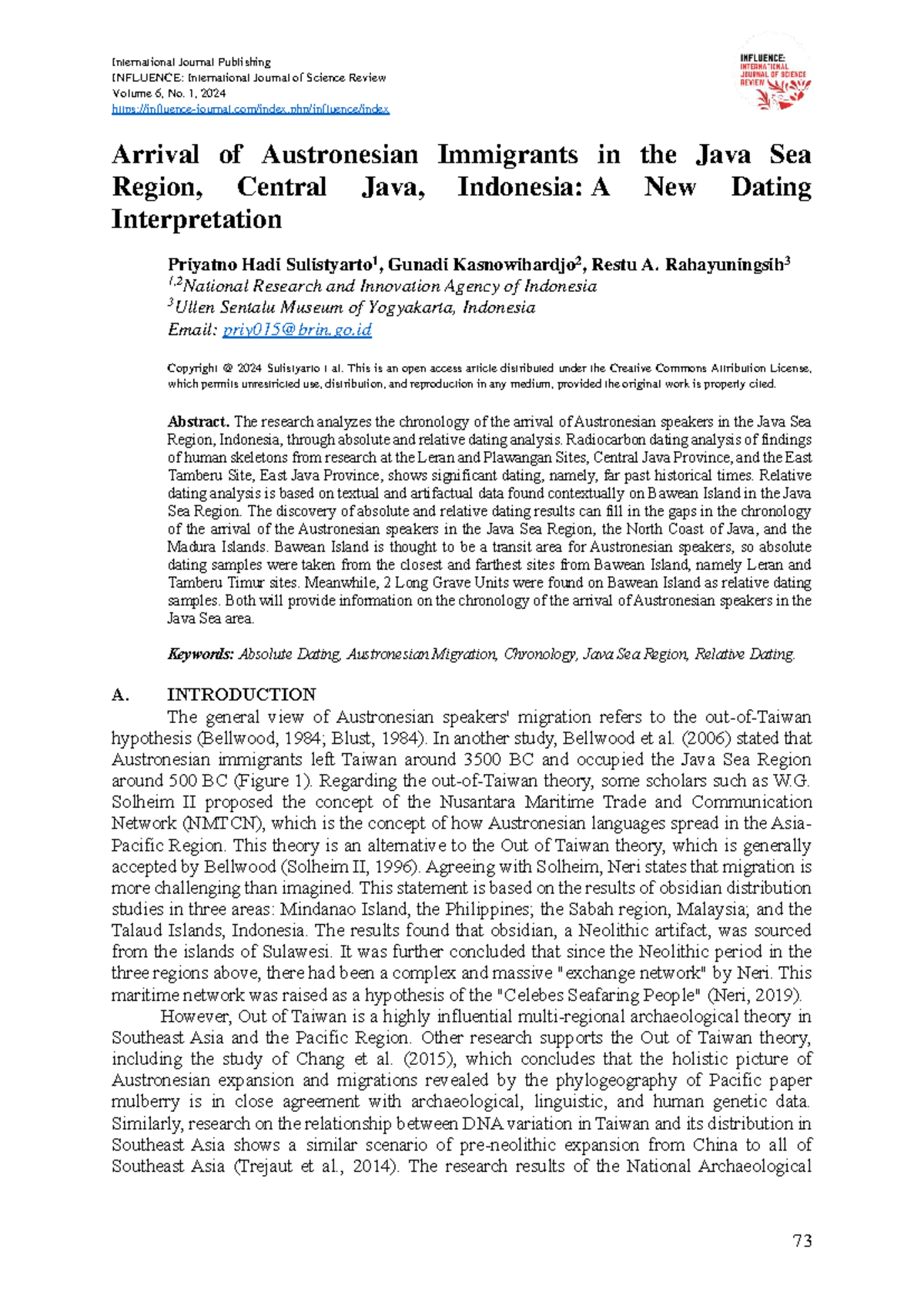 Austronesian Immigration Chronology in Java Sea Region: New Insights ...