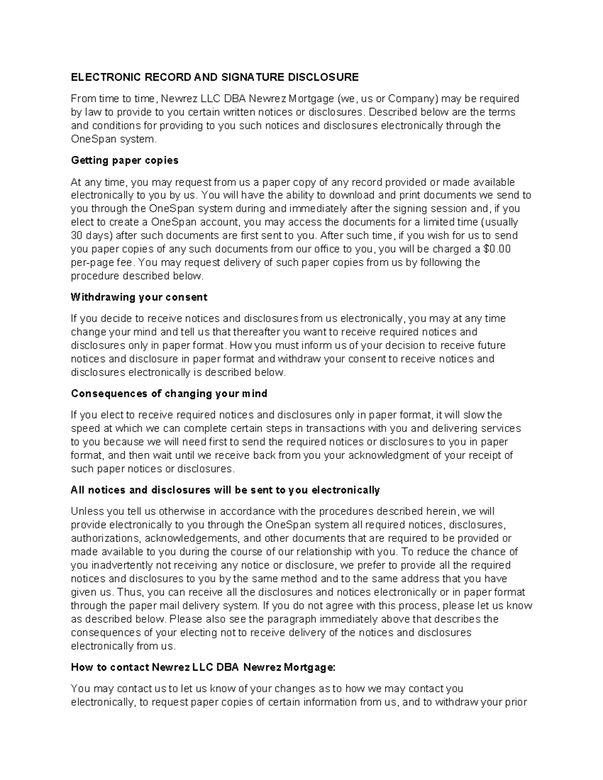 Electronic Disclosures and Signatures Consent - ELECTRONIC RECORD AND ...