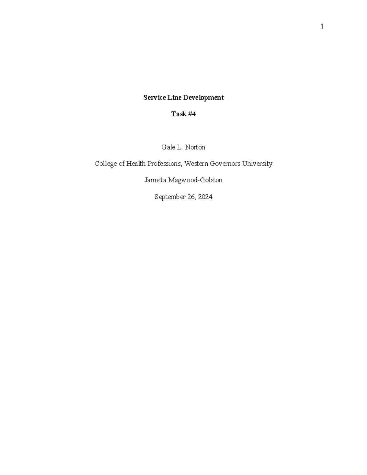 Norton Gale AMT2 Task 4 - Service Line Development for Orthopedics ...
