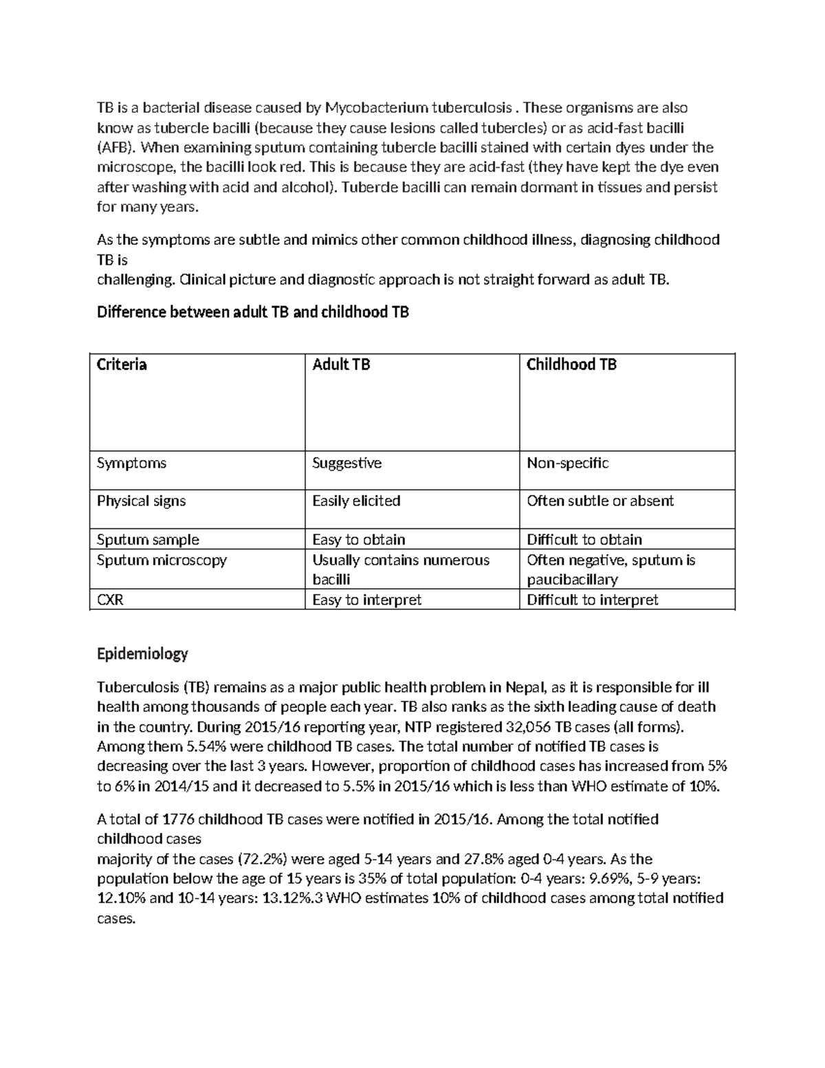 TB in Children: Diagnosis, Challenges, and Management Strategies - Studocu