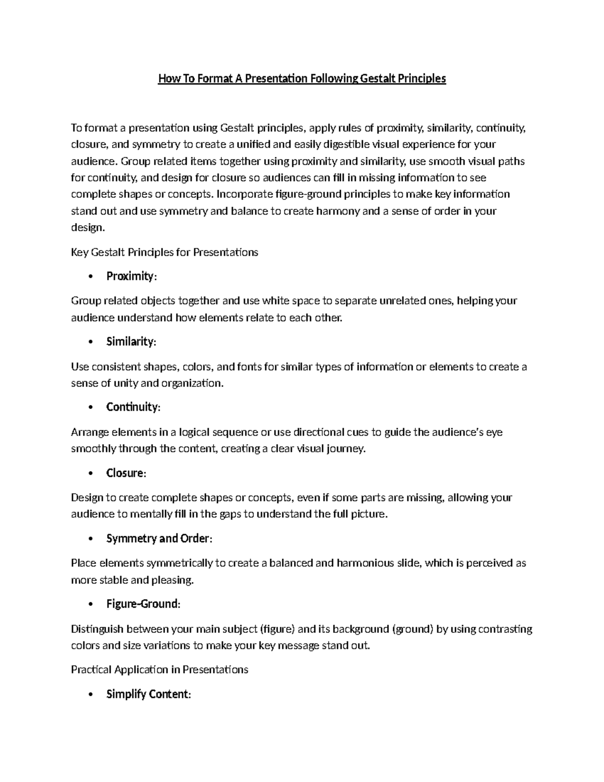 Formatting Presentations Using Gestalt Principles: A Guide - Studocu