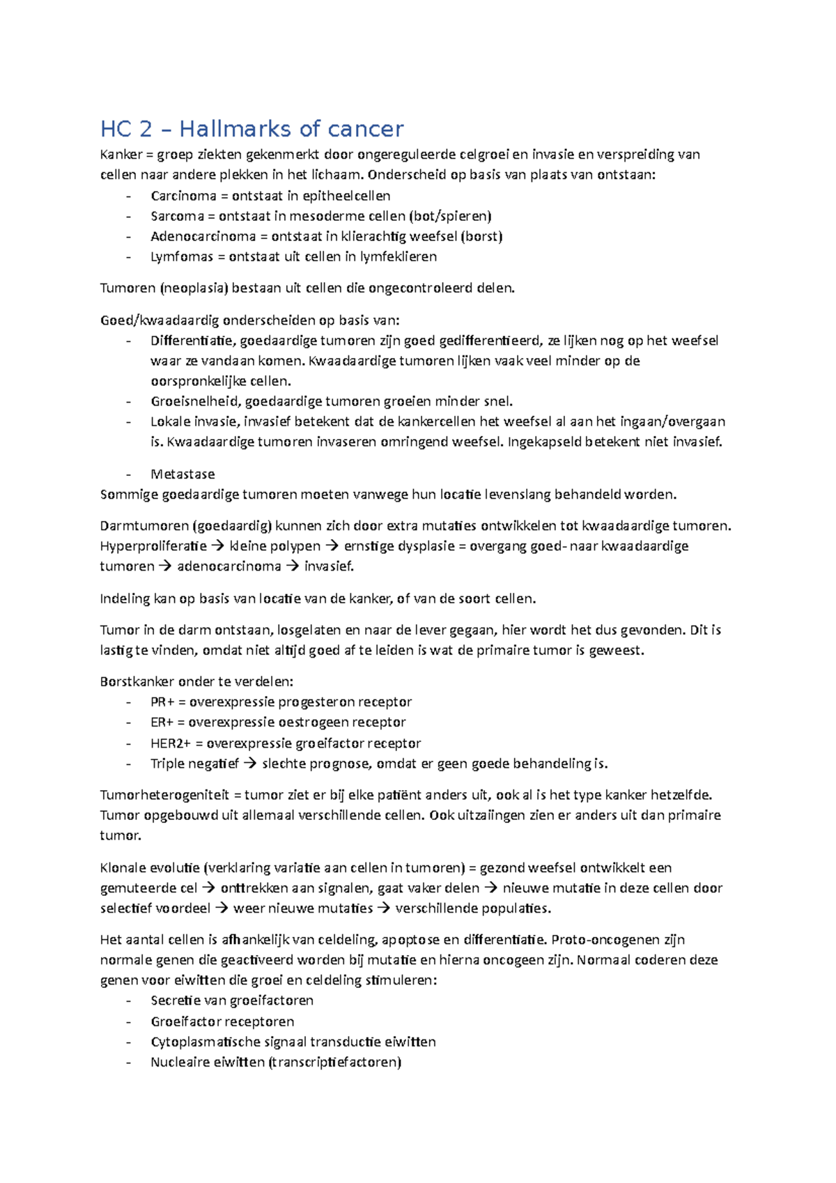 HC2 Hallmarks of Cancer - Summary Notes on HC 2 Principles - Studeersnel