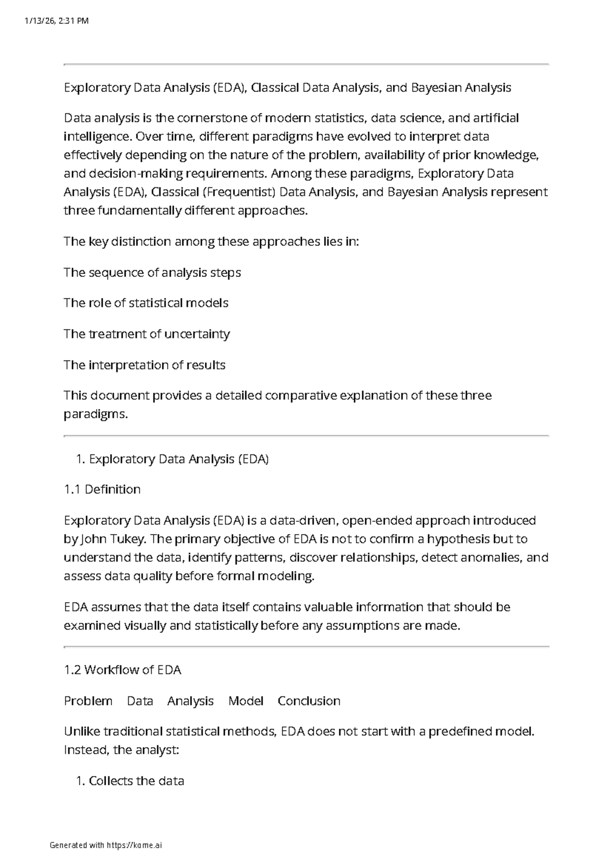 Comparative Analysis of EDA, Classical, and Bayesian Methods (STAT 101 ...