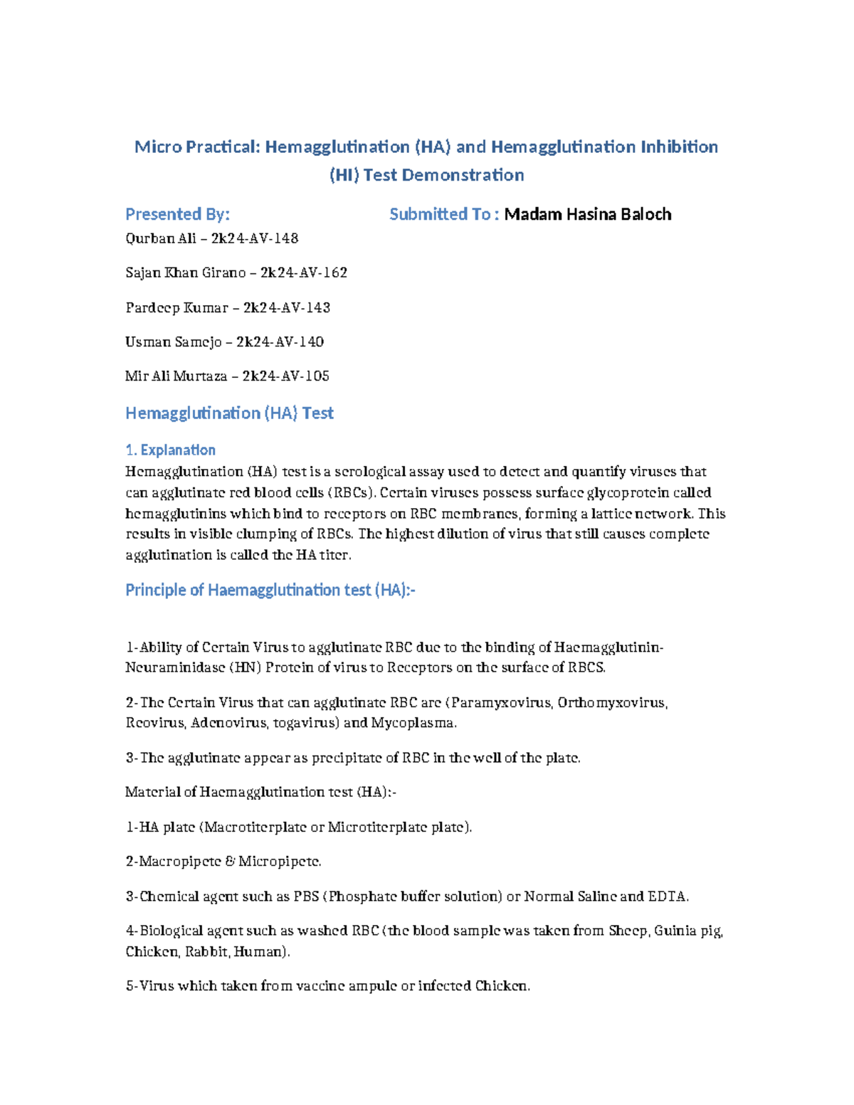 Manual of Hemagglutination (HA) & Inhibition (HI) Test Demonstration ...