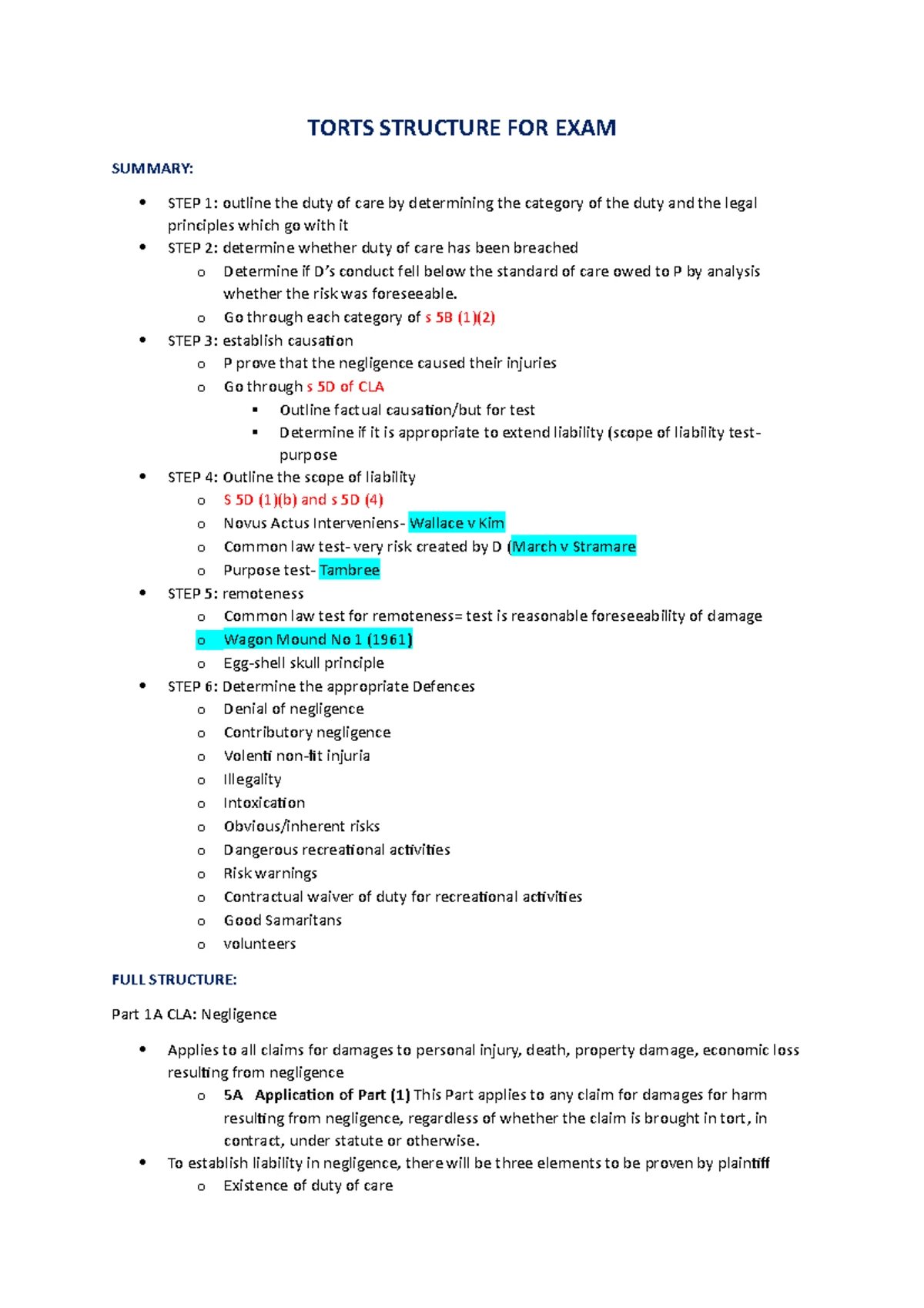 Practice Torts Final Exam Questions & Analysis 2024 - Studocu